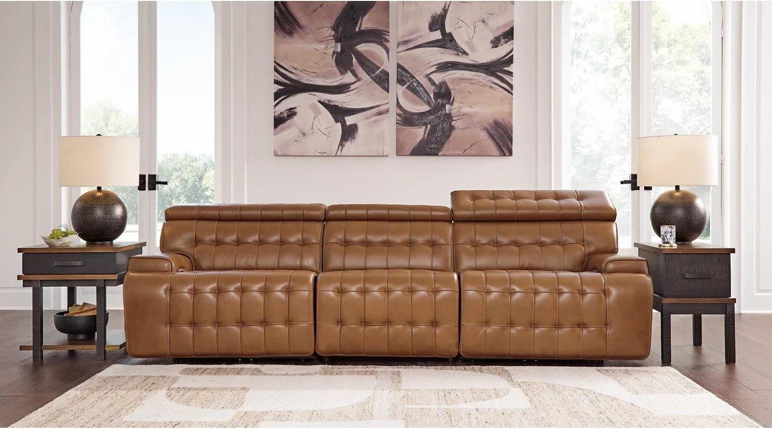 The appearance of Temmpton 3-Piece Power Reclining Sofa In Chocolate designed by Signature Design by Ashley in the modern / contemporary interior design. This chocolate piece of furniture  was selected by 1StopBedrooms from Temmpton Collection to add a touch of cosiness and style into your home. Sku: U9270858;U9270846;U9270862. Material: Faux Leather.