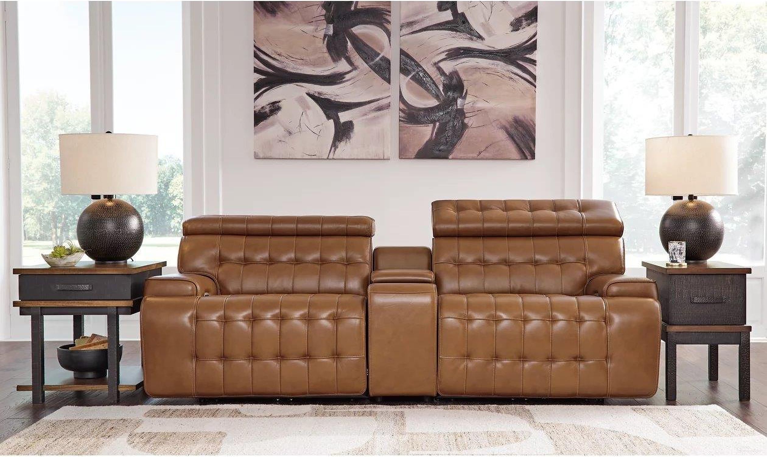 The appearance of Temmpton 3-Piece Power Reclining Loveseat In Chocolate designed by Signature Design by Ashley in the modern / contemporary interior design. This chocolate piece of furniture was selected by 1StopBedrooms from Temmpton Collection to add a touch of cosiness and style into your home. Sku: U9270858;U9270857;U9270862. Material: Faux Leather.