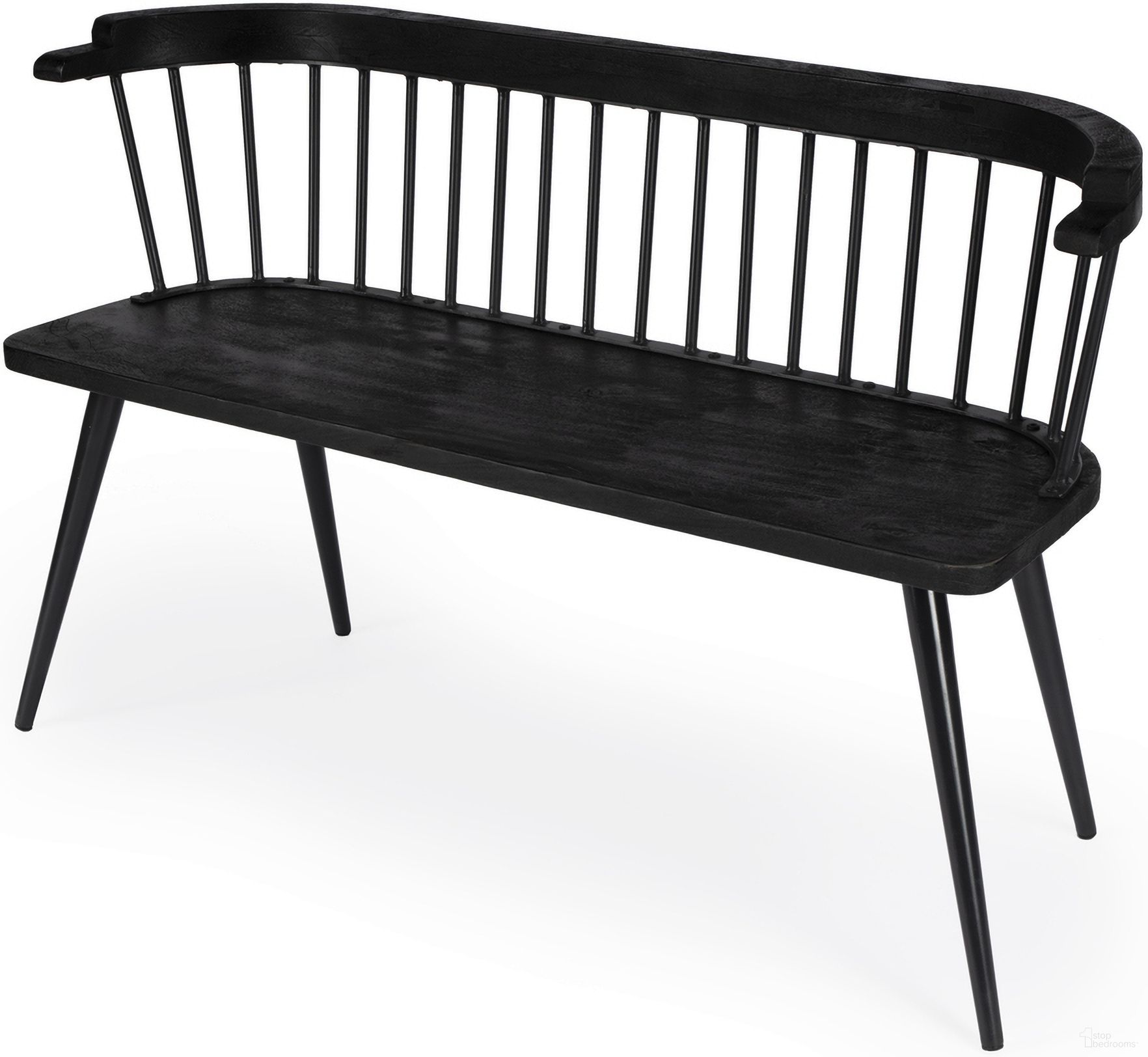 The appearance of Tempe Mango Wood Spindle Back 51.25 Inch W Bench In Black designed by Butler Specialty Company in the transitional interior design. This black piece of furniture was selected by 1StopBedrooms from Tempe Collection to add a touch of cosiness and style into your home. Sku: 5615295. Material: Wood.