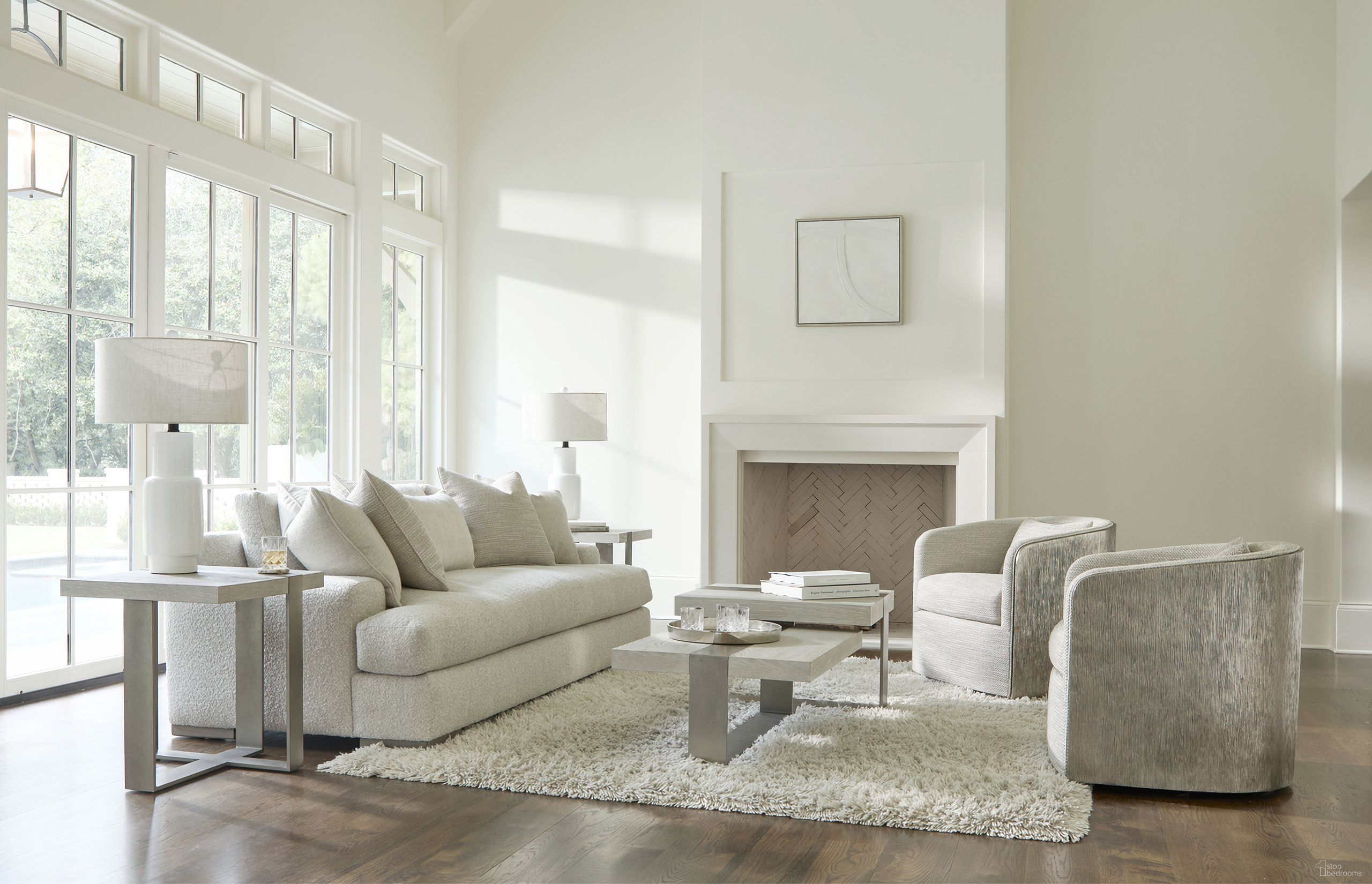 The appearance of Tempo Metal Base Occasional Table Set In Beige designed by Bernhardt in the transitional interior design. This beige piece of furniture was selected by 1StopBedrooms from Tempo Collection to add a touch of cosiness and style into your home. Sku: 346016;346126. Material: Metal.