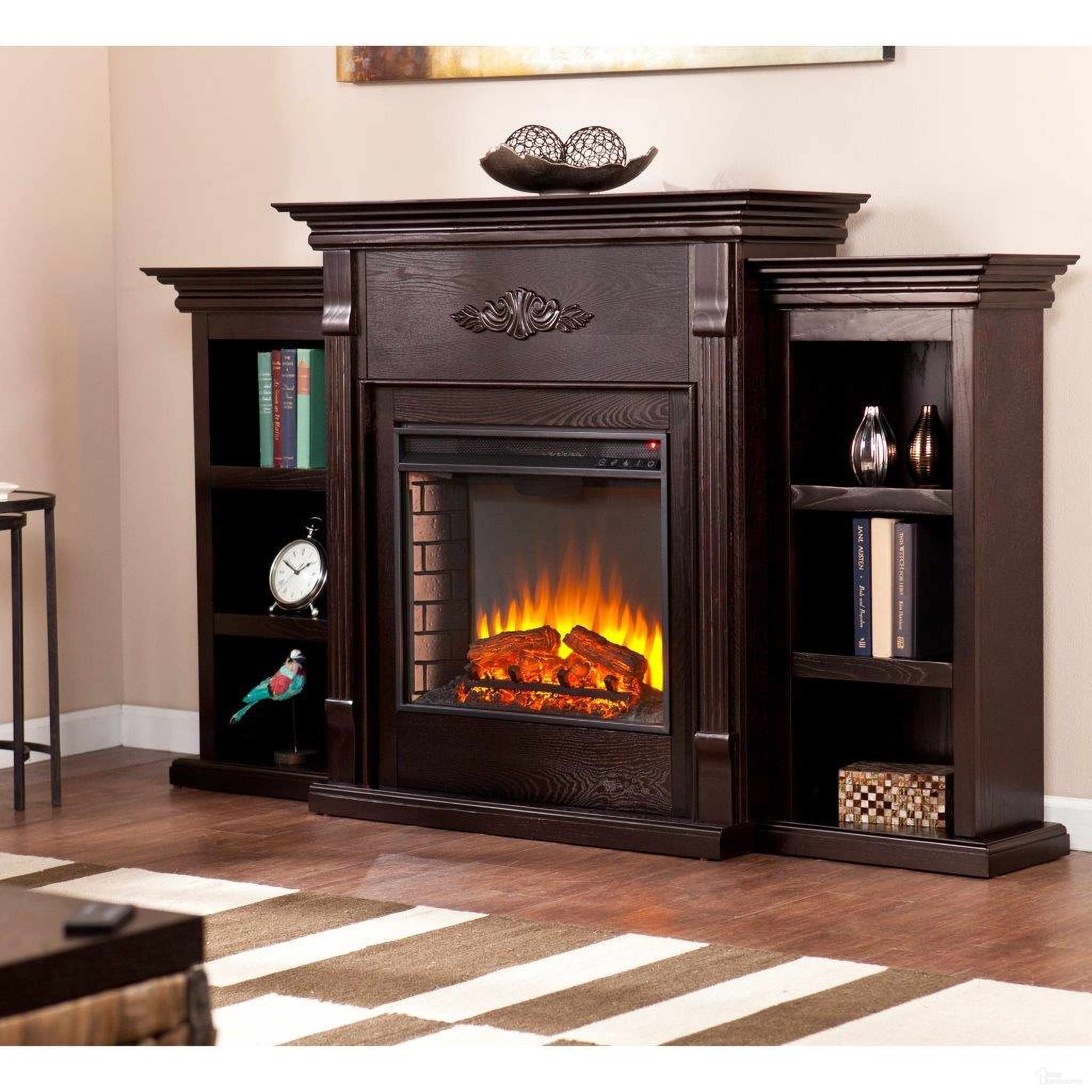 Tennyson Electric Fireplace With Bookcases In Espresso
