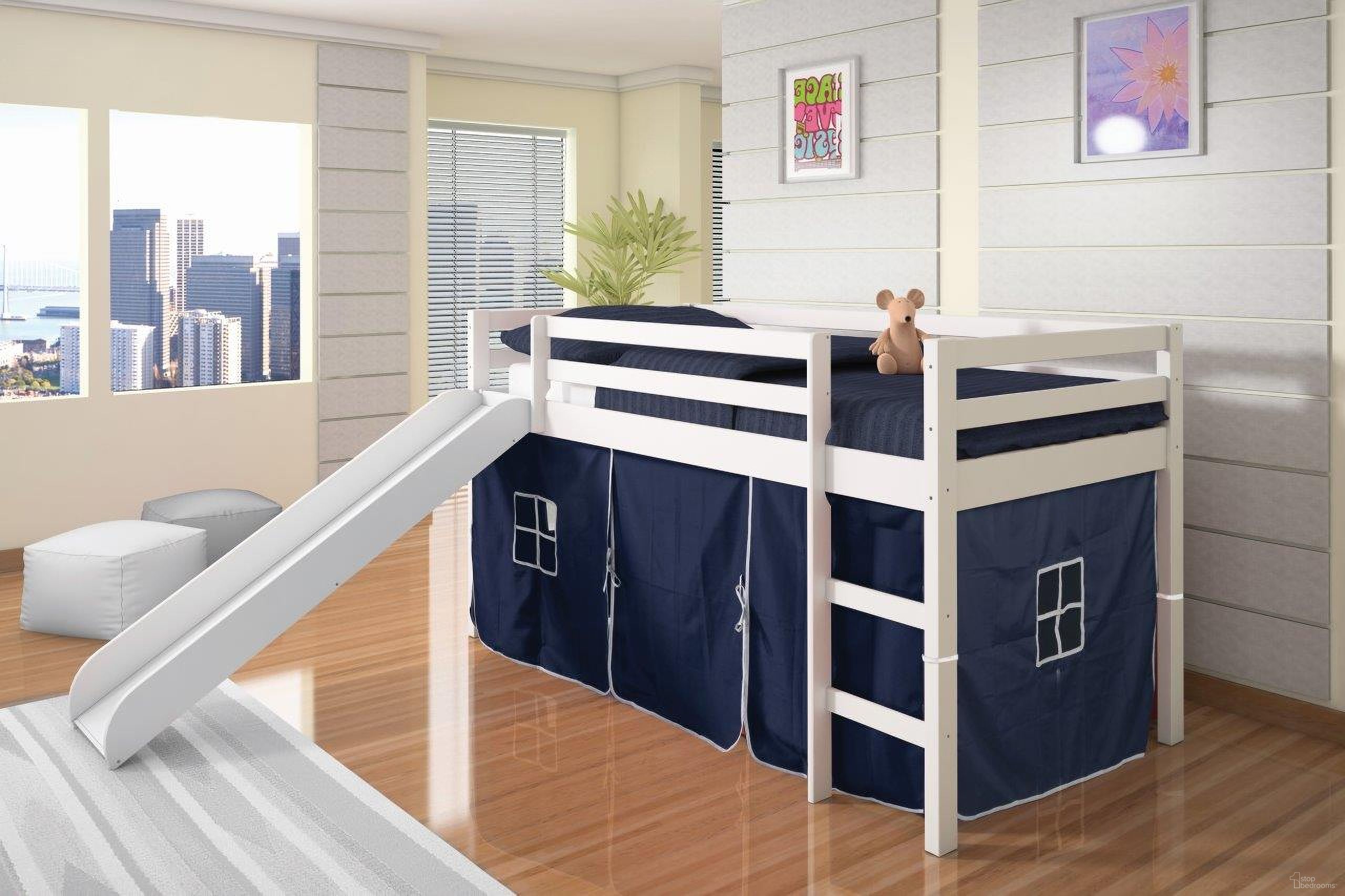 The appearance of Tent Bed White W-Blue Tent Kit designed by DONCO kids in the modern / contemporary interior design. This white and blue piece of furniture was selected by 1StopBedrooms from to add a touch of cosiness and style into your home. Sku: 750-TW_750C-TB. Material: Wood. Bed Size: Twin. Bed Type: Loft Bed.