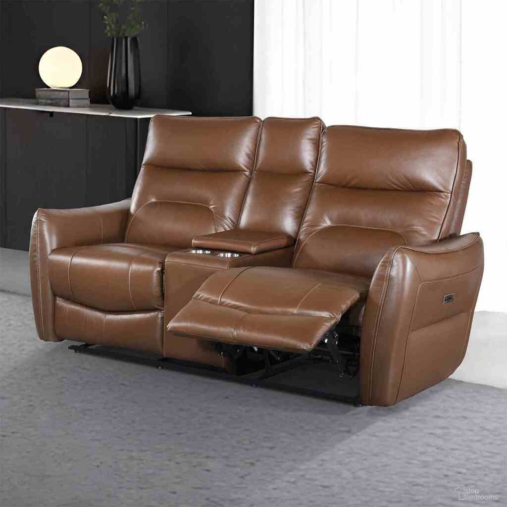 The appearance of Terentius Power Loveseat In Caramel Brown designed by Furniture of America in the modern / contemporary interior design. This caramel brown piece of furniture  was selected by 1StopBedrooms from Terentius Collection to add a touch of cosiness and style into your home. Sku: FM69006BR-LV-PM. Material: Leather.