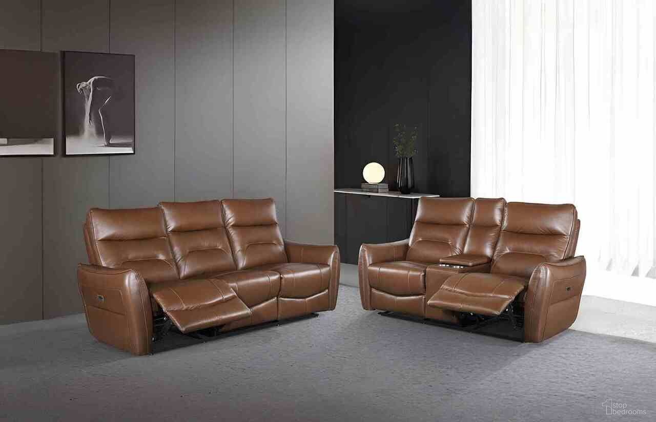 The appearance of Terentius Power Reclining Living Room Set In Caramel Brown designed by Furniture of America in the modern / contemporary interior design. This caramel brown piece of furniture  was selected by 1StopBedrooms from Terentius Collection to add a touch of cosiness and style into your home. Sku: FM69006BR-SF-PM;FM69006BR-LV-PM. Material: Leather.