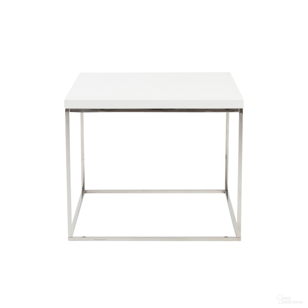 The appearance of Teresa 24 Inch Side Table In High Gloss White and Polished Stainless Steel designed by Euro Style in the modern / contemporary interior design. This high gloss white/polished stainless steel piece of furniture  was selected by 1StopBedrooms from Teresa Collection to add a touch of cosiness and style into your home. Sku: 09802WHT. Material: MDF.