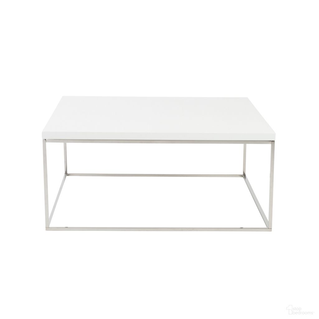 Teresa Square Coffee Table In White and Polished Stainless Steel