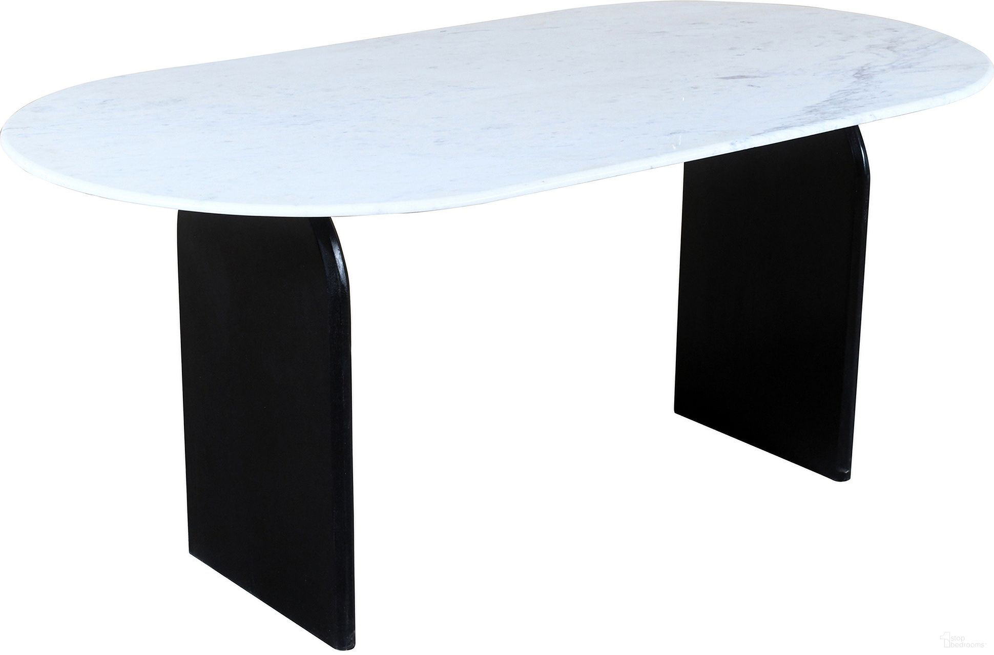 The appearance of Terra Marble Top Oval Dining Table In White and Black designed by Moti in the modern / contemporary interior design. This white/black piece of furniture  was selected by 1StopBedrooms from Terra Collection to add a touch of cosiness and style into your home. Sku: 82002006. Table Base Style: Double Pedestal. Table Top Shape: Oval. Material: Marble. Size: 36" x 72".