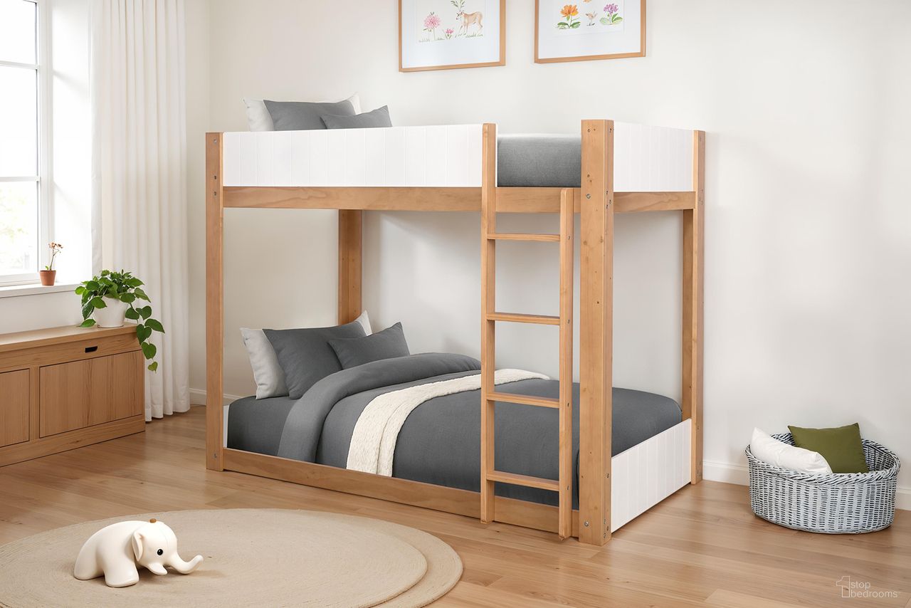 The appearance of Terri Twin/Twin Bunk Bed with 6 Inch Mattress In White and Natural designed by Furniture of America in the modern / contemporary interior design. This white/natural piece of furniture  was selected by 1StopBedrooms from Terri Collection to add a touch of cosiness and style into your home. Sku: FM-BK204A-T-1;FM-BK204A-T-2;DM510-T;DM510-T. Bed Type: Bunk Bed. Bed Size: Twin Over Twin. Material: Pine Wood.