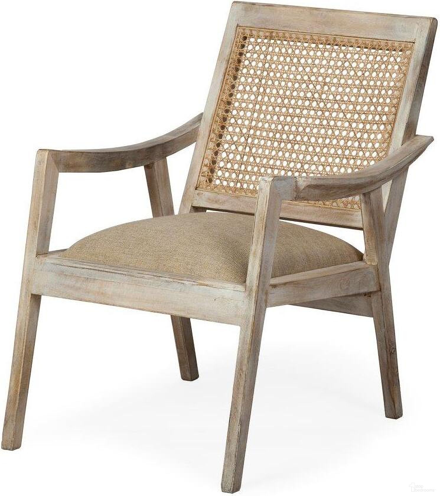 The appearance of Teryn Cream Linen Seat And Natural Wooden Base With Mesh Back Accent Chair designed by Mercana in the modern / contemporary interior design. This cream piece of furniture  was selected by 1StopBedrooms from Teryn Collection to add a touch of cosiness and style into your home. Sku: 67833. Material: Wood.
