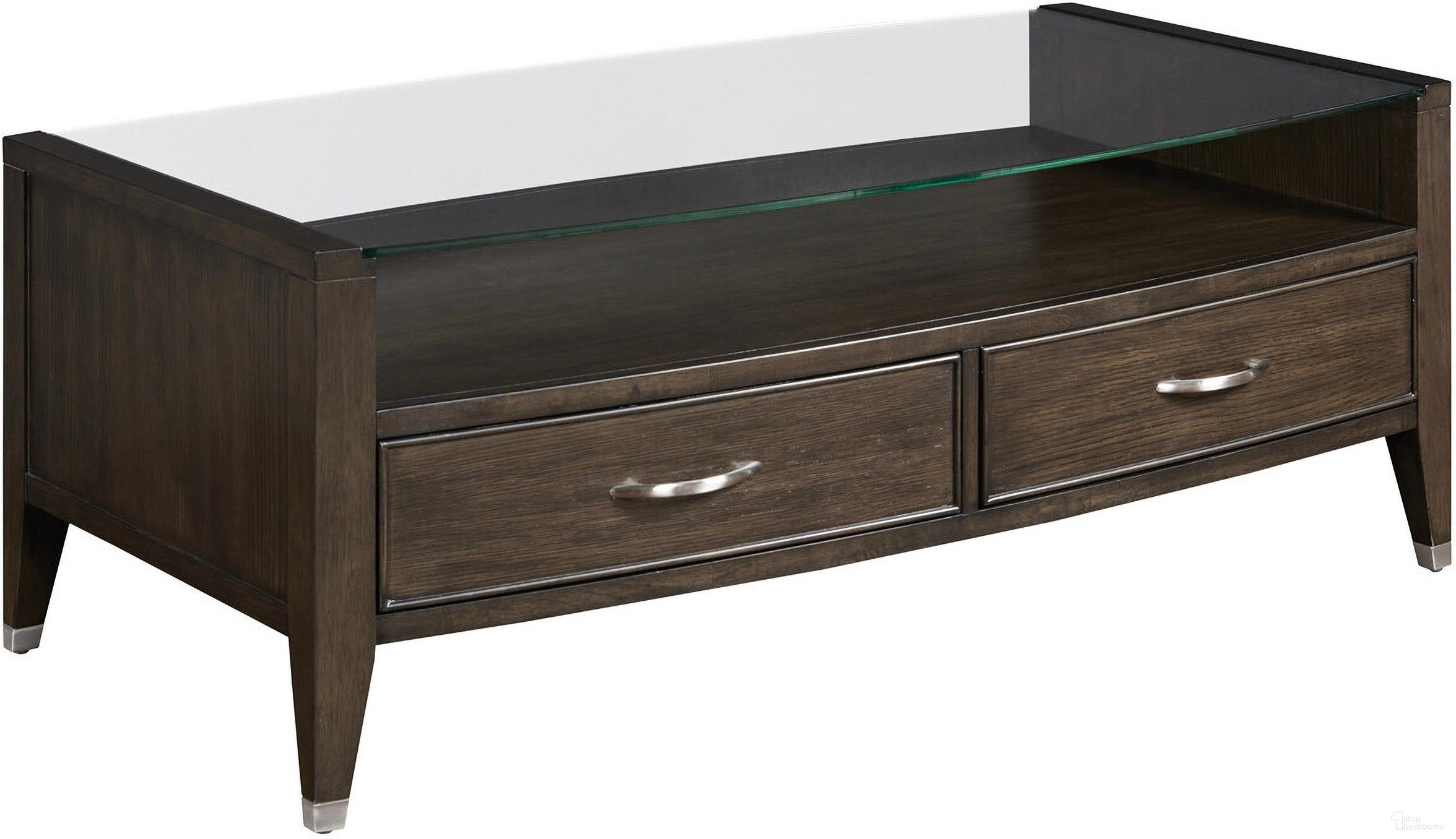 The appearance of Tesha Rectangular Drawer Coffee Table In Velvet designed by Hammary in the transitional interior design. This velvet piece of furniture  was selected by 1StopBedrooms from Tesha Collection to add a touch of cosiness and style into your home. Sku: 375-911. Material: Wood.