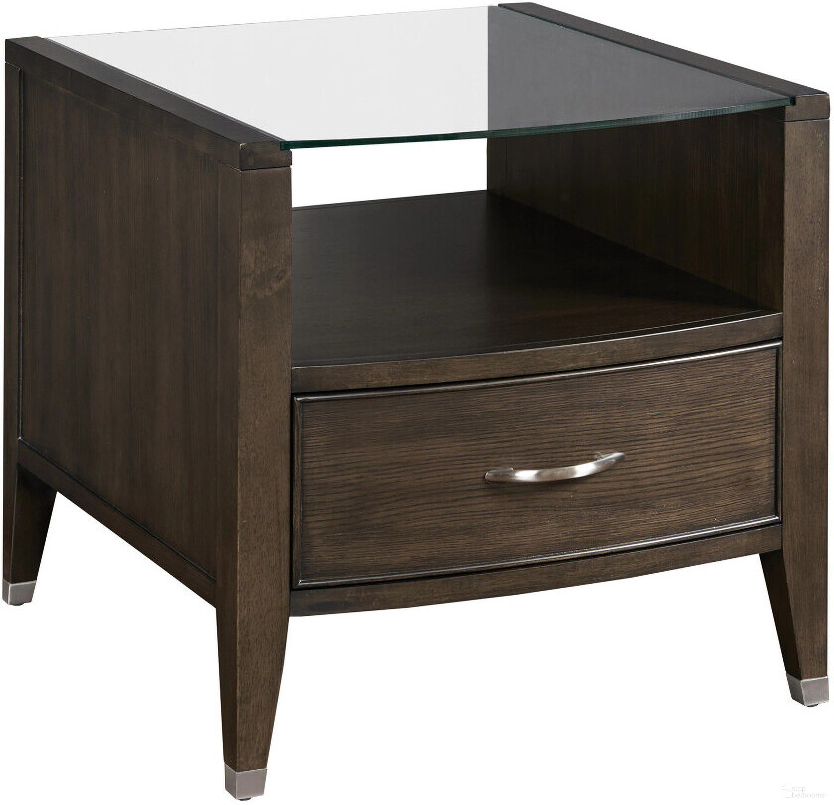 The appearance of Tesha Rectangular Drawer End Table In Velvet designed by Hammary in the transitional interior design. This velvet piece of furniture  was selected by 1StopBedrooms from Tesha Collection to add a touch of cosiness and style into your home. Sku: 375-915. Material: Wood.