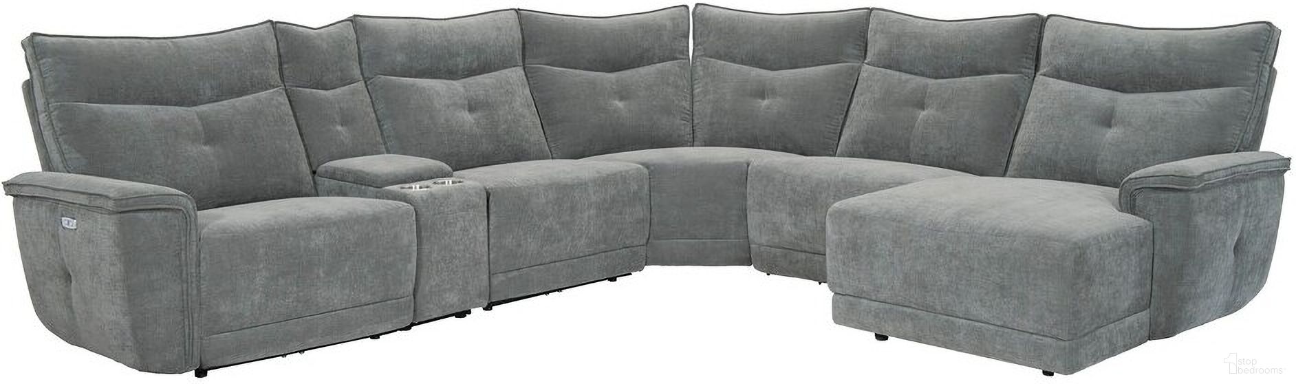 The appearance of Tesoro 6-Piece Modular Power Reclining Sectional with Power Headrests, Right Chaise and USB Ports In Gray designed by Homelegance in the modern / contemporary interior design. This dark gray piece of furniture was selected by 1StopBedrooms from Tesoro Collection to add a touch of cosiness and style into your home. Sku: 9509DG-CN;9509DG-5R;9509DG-AC;9509DG-ARWH;9509DG-LRPWH;9509DG-CR. Material: Textured.