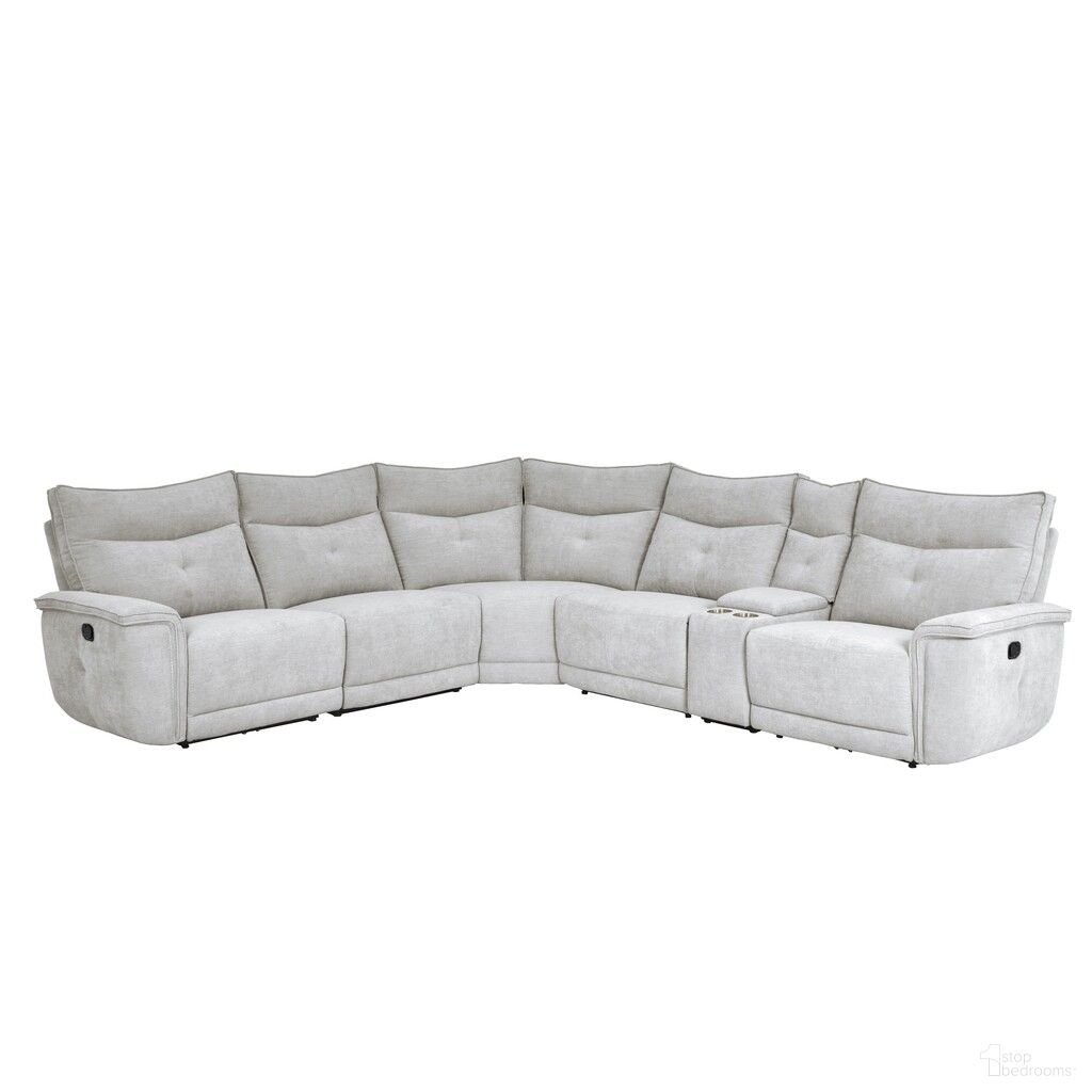 The appearance of Tesoro 6-Piece Modular Reclining Sectional In Mist Gray designed by Homelegance in the modern / contemporary interior design. This mist gray piece of furniture was selected by 1StopBedrooms from Tesoro Collection to add a touch of cosiness and style into your home. Sku: 9509MGY-RR;9509MGY-LR;9509MGY-AR;9509MGY-CN;9509MGY-AC;9509MGY-CR. Material: Textured. Layout: L-Shape.
