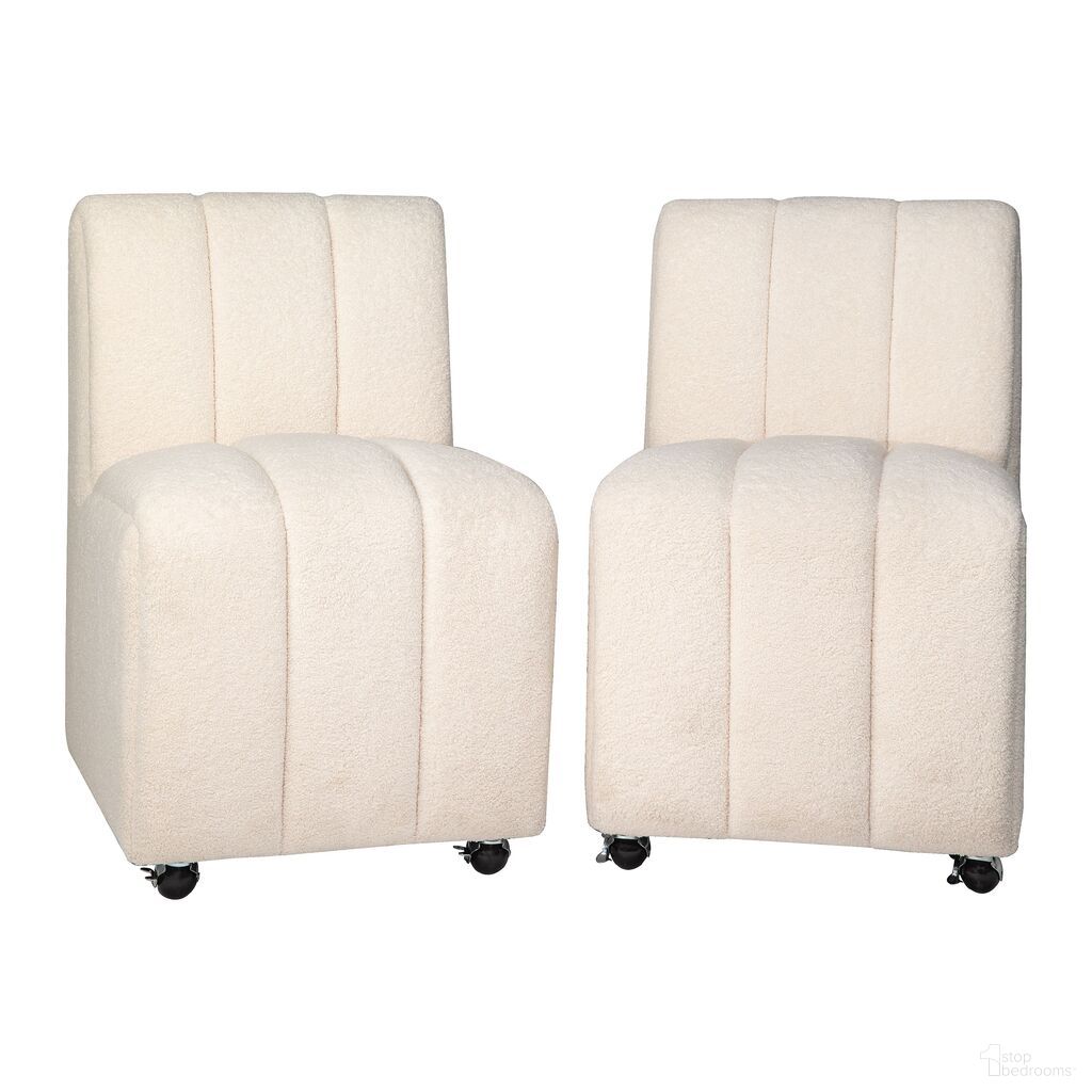 The appearance of Tess Boucle Upholstered Dining Chair with Wheels Set of 2 In Ivory designed by Jofran in the modern / contemporary interior design. This ivory piece of furniture  was selected by 1StopBedrooms from Tess Collection to add a touch of cosiness and style into your home. Sku: 2271-TESSCHNAT. Material: Plywood. Chair Type: Side Chair.