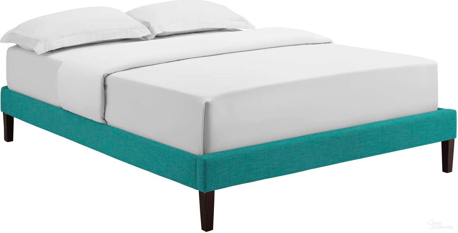 The appearance of Tessie Teal Queen Fabric Bed Frame with Squared Tapered Legs designed by Modway in the modern / contemporary interior design. This teal piece of furniture  was selected by 1StopBedrooms from Tessie Collection to add a touch of cosiness and style into your home. Sku: MOD-5899-TEA. Material: Fabric. Bed Size: Queen.