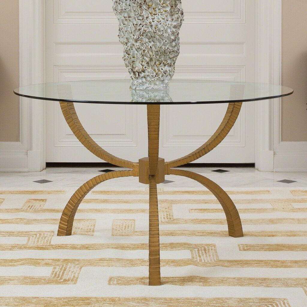The appearance of Teton 48 Inch Table In Gold designed by Global Views in the modern / contemporary interior design. This gold piece of furniture  was selected by 1StopBedrooms from Teton Collection to add a touch of cosiness and style into your home. Sku: 790649. Material: Iron.