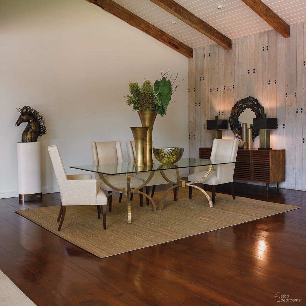 The appearance of Teton Rectangular Table In Gold designed by Global Views in the modern / contemporary interior design. This gold piece of furniture  was selected by 1StopBedrooms from Teton Collection to add a touch of cosiness and style into your home. Sku: 790648. Material: Iron. Size: 96" x 48".