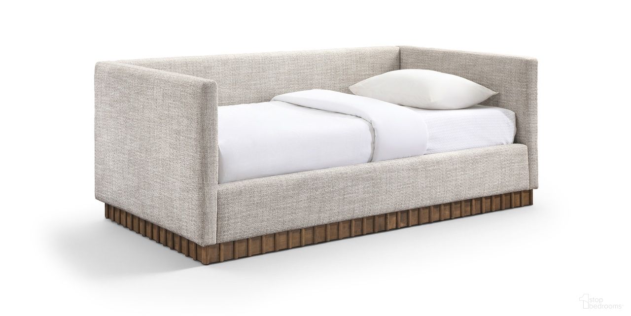 The appearance of Teva Linen Textured Fabric Upholstered Twin Daybed In Beige designed by Meridian in the modern / contemporary interior design. This beige piece of furniture was selected by 1StopBedrooms from Teva Collection to add a touch of cosiness and style into your home. Sku: TevaBeige-T Box 1/2 (Side Arm);TevaBeige-T Box 2/2 (Backrest / Side Rail). Bed Type: Daybed. Bed Size: Twin. Material: Linen.