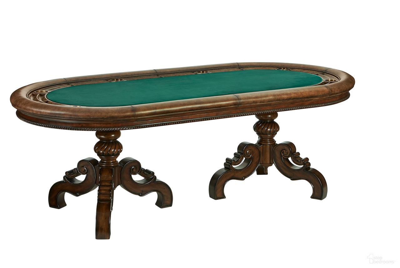 The appearance of Texas Hold'em Game Table In Brown and Green designed by Maitland-Smith in the modern / contemporary interior design. This brown and green piece of furniture was selected by 1StopBedrooms from Maitland Smith Collection to add a touch of cosiness and style into your home. Sku: 8104-31. Material: Wood.