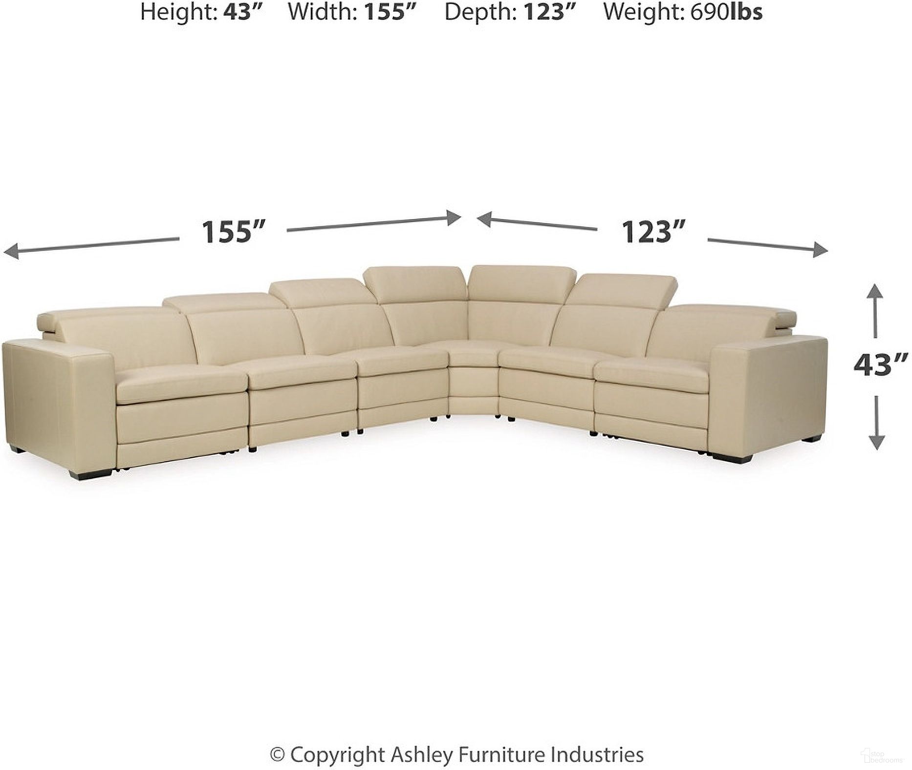 Texline 7Piece Power Reclining Sectional In Sand by Ashley Furniture