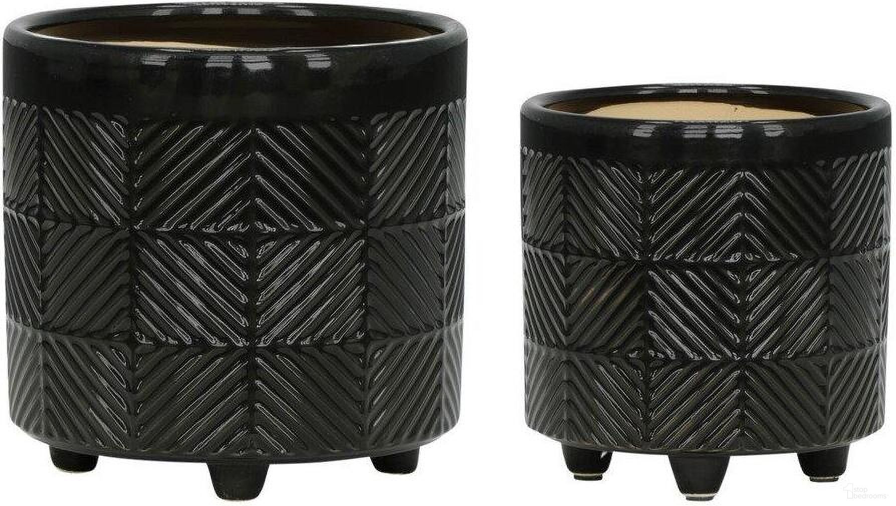 Textured Planters Set of 2 In Shiny Black