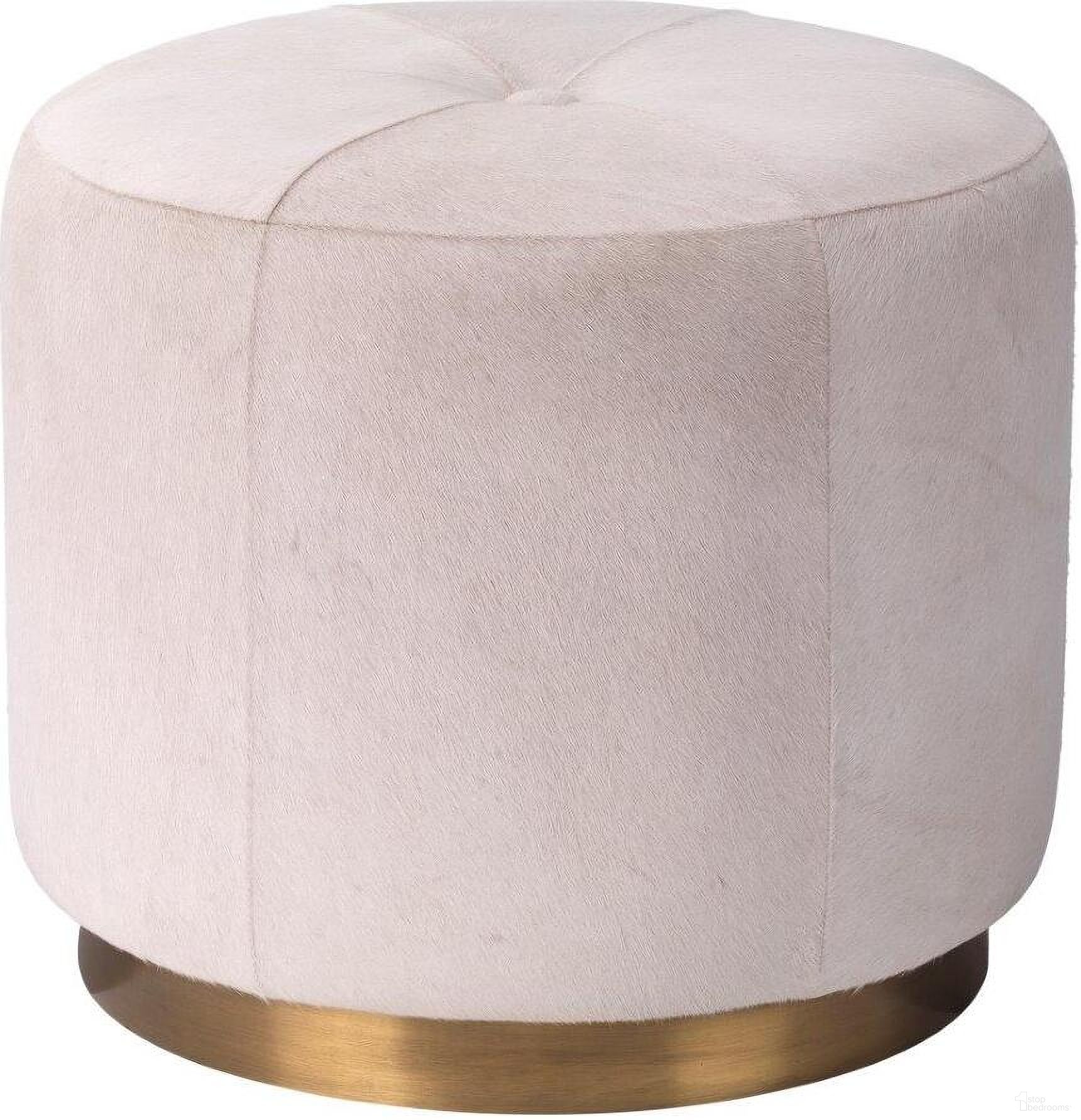 The appearance of Thackeray Hide On Roud Small Pouf In White designed by Jamie Young Company in the glam interior design. This white piece of furniture was selected by 1StopBedrooms from Thackeray Collection to add a touch of cosiness and style into your home. Sku: 20THAC-SMWH. Material: Steel.