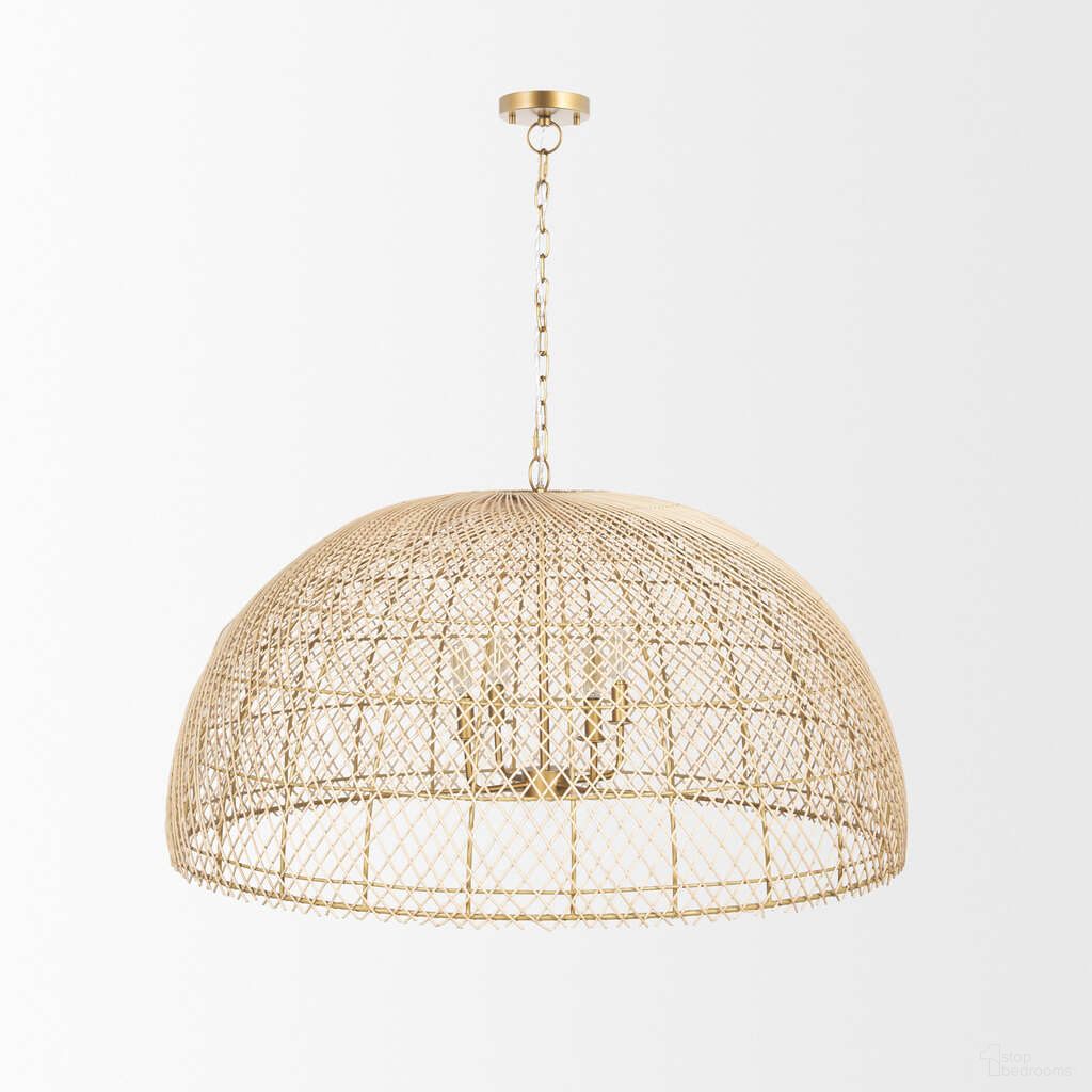 Thad 4-Light Natural Woven Rattan Dome Chandelier In Gold