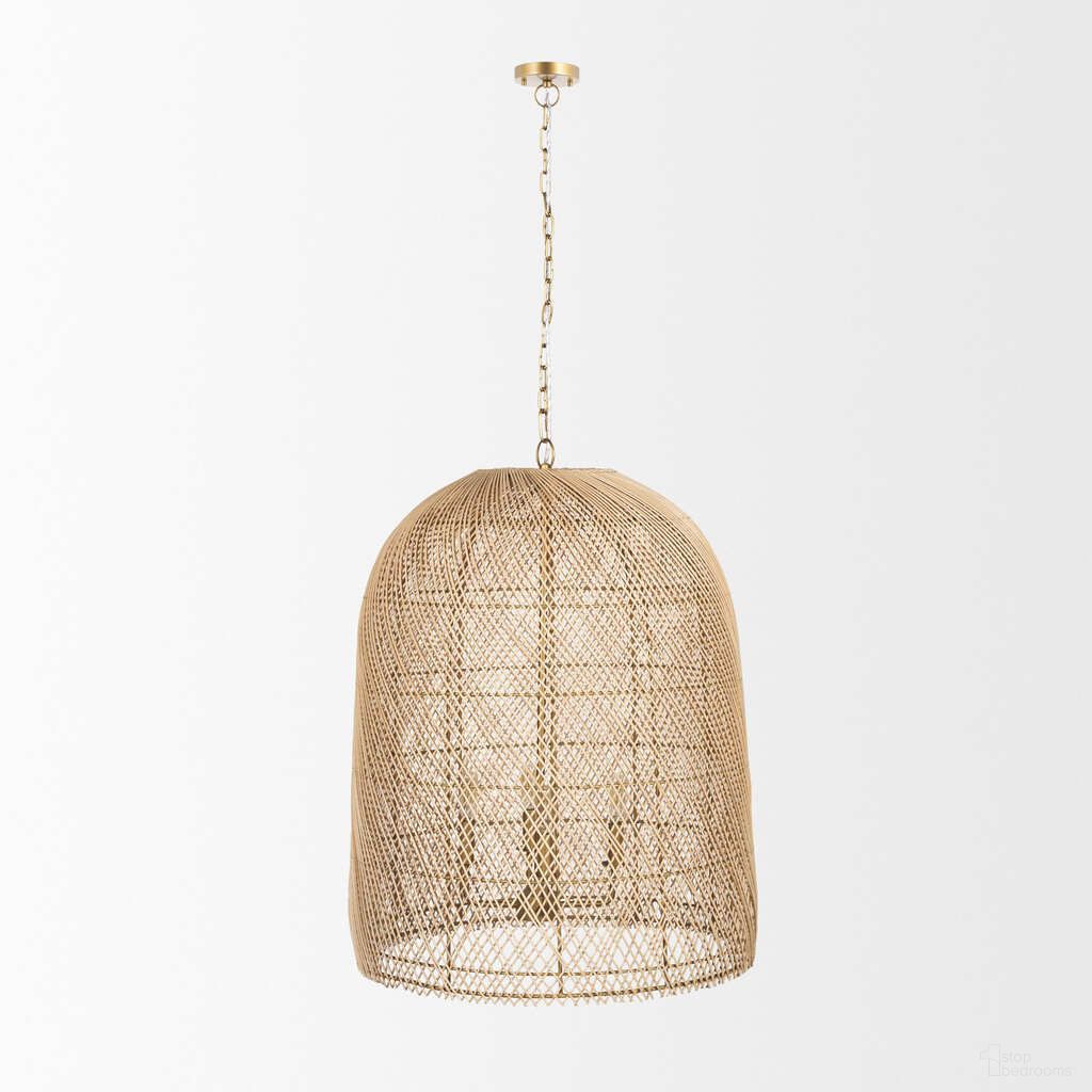 Thad 4-Light Natural Woven Rattan Foyer Chandelier In Gold