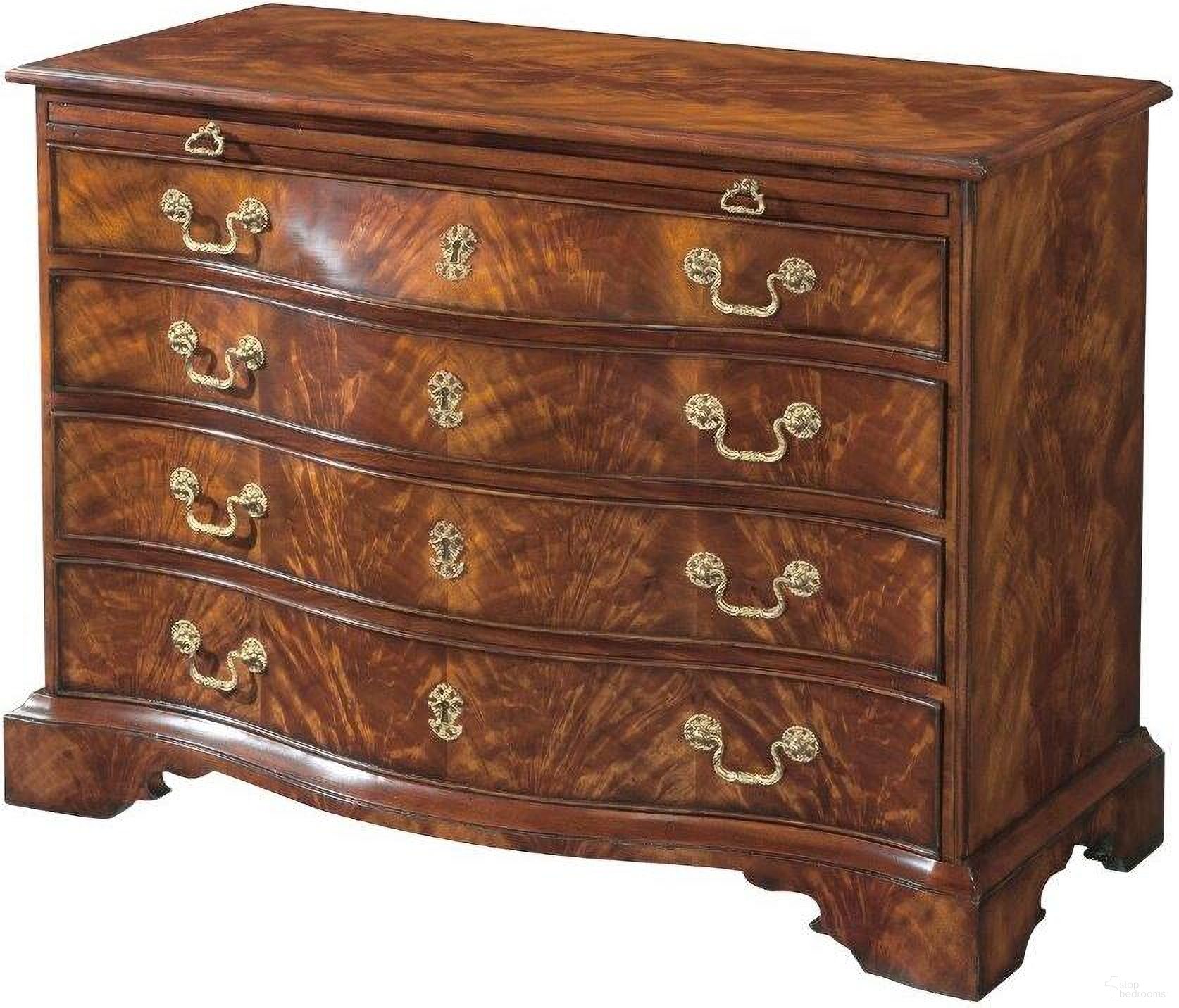 The appearance of The India Silk Serpentine Chest designed by Theodore Alexander in the traditional interior design. This  piece of furniture  was selected by 1StopBedrooms from Althorp Living History Collection to add a touch of cosiness and style into your home. Sku: AL60009. Material: Wood.