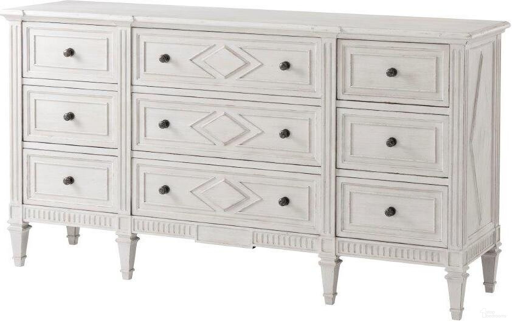 The appearance of The Laurent Dresser TA60001.C150 designed by Theodore Alexander in the transitional interior design. This white piece of furniture  was selected by 1StopBedrooms from Tavel Collection to add a touch of cosiness and style into your home. Sku: TA60001.C150. Material: Wood.