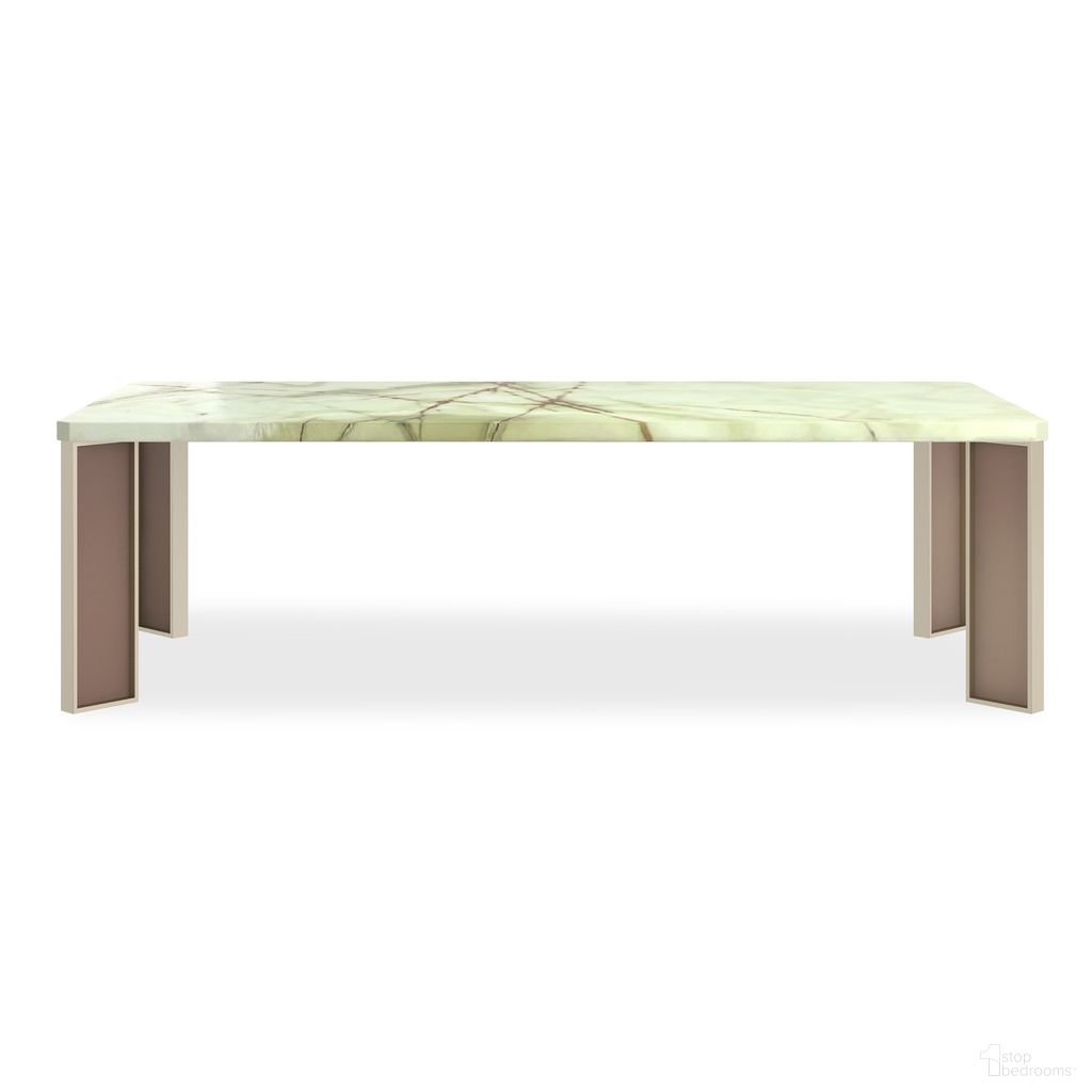 The appearance of The Naturalist Dining Table In Green designed by Caracole in the modern / contemporary interior design. This green piece of furniture  was selected by 1StopBedrooms from The Naturalist Dining Collection to add a touch of cosiness and style into your home. Sku: CLA-424-205B;CLA-424-205T. Table Base Style: Legs. Material: Stone. Table Top Shape: Rectangular. Size: 46" x 100".