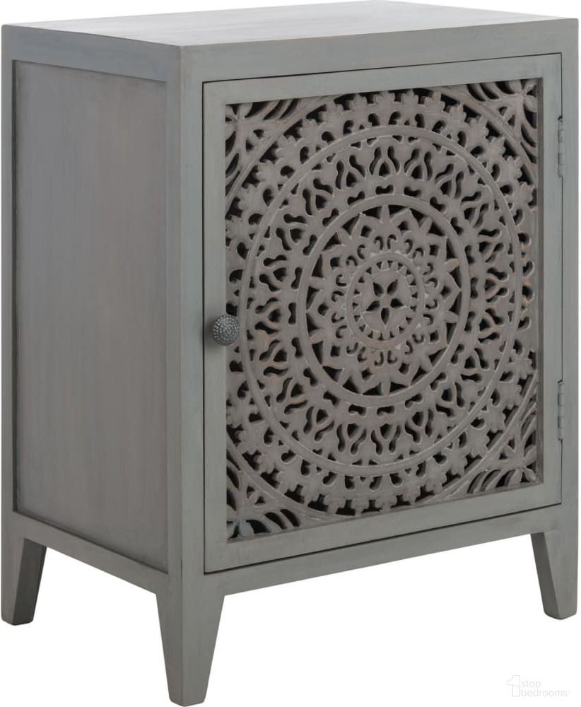 Thea Gray Walnut 1 Door Carved Nightstand