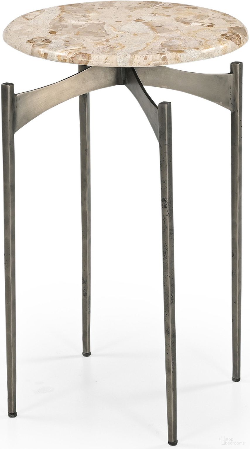 The appearance of Thea Round Accent Table In Italian Crema Marble and Nickel designed by Bassett Mirror Company in the modern / contemporary interior design. This crema piece of furniture  was selected by 1StopBedrooms from Thea Collection to add a touch of cosiness and style into your home. Sku: 5599-LR-223. Material: Marble.