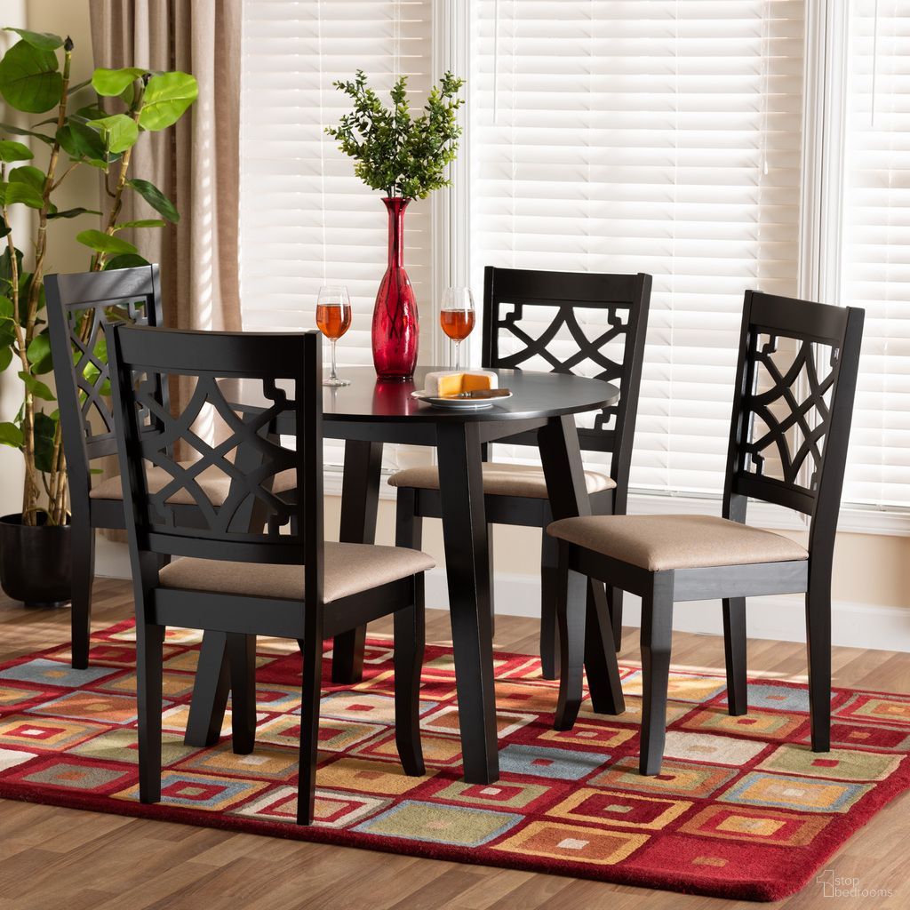 Thea Wood 5 Piece Dining Set In Beige and Dark Brown