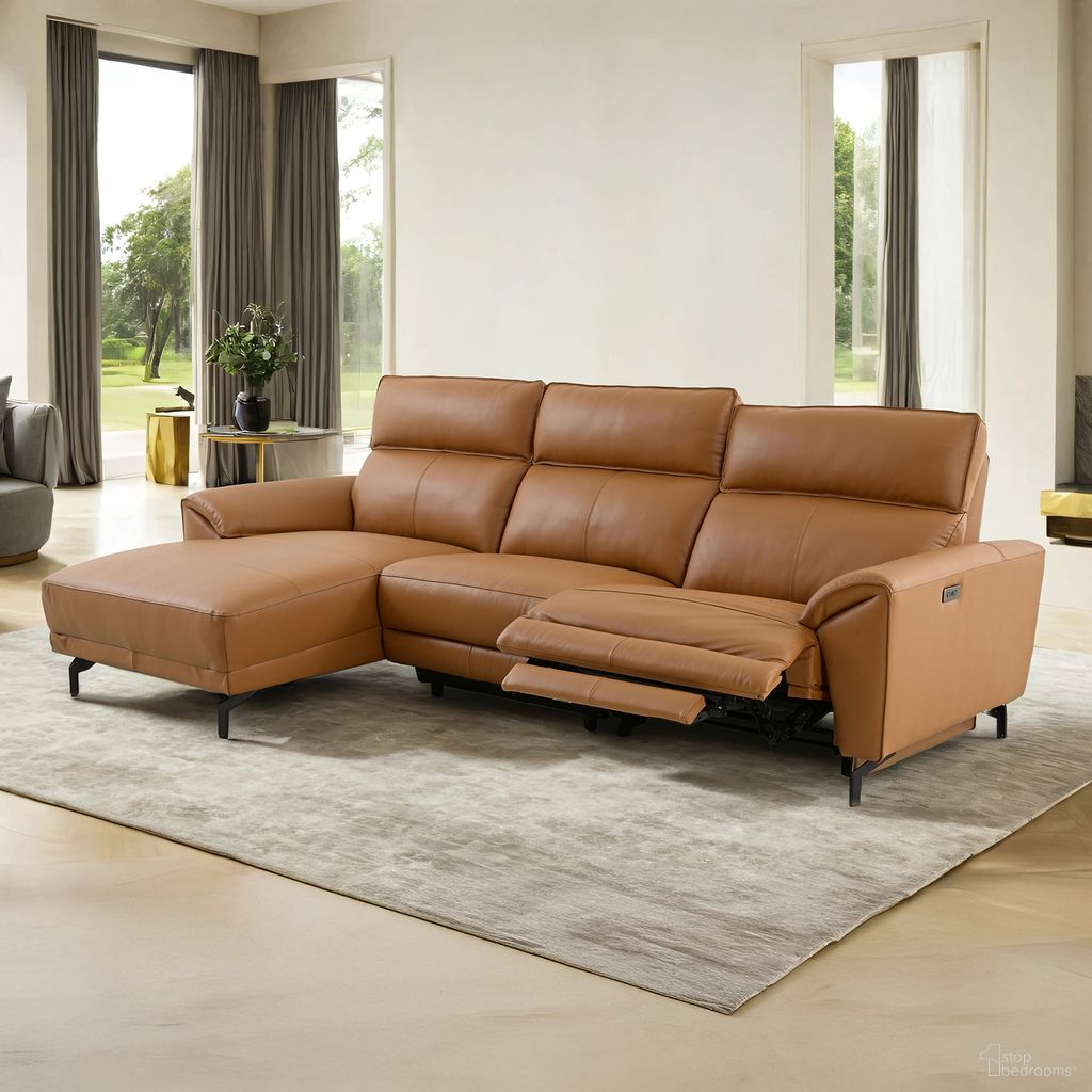 Themis Left Chaise Power Sectional In Brown Clay