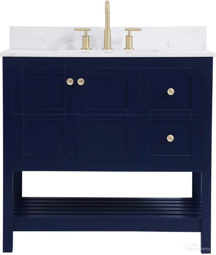 Theo 36 Inch Single Bathroom Vanity In Blue With Backsplash