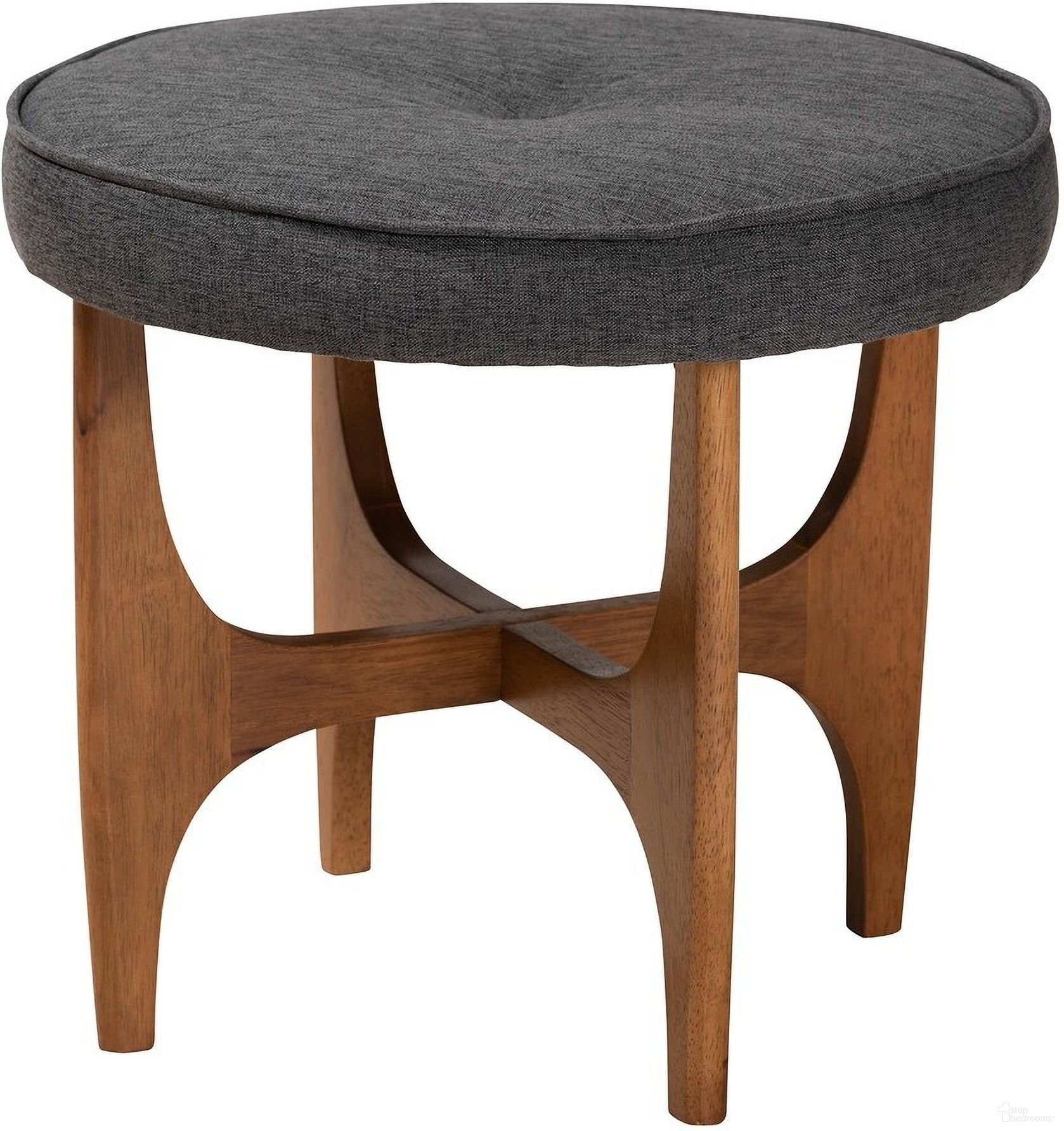 The appearance of Theo Fabric and Wood Ottoman Footstool In Dark Grey and Walnut Brown designed by Baxton Studio in the transitional interior design. This grey/brown piece of furniture was selected by 1StopBedrooms from Theo Collection to add a touch of cosiness and style into your home. Sku: BBT5456-Dark Grey/Walnut-Stool. Material: MDF.