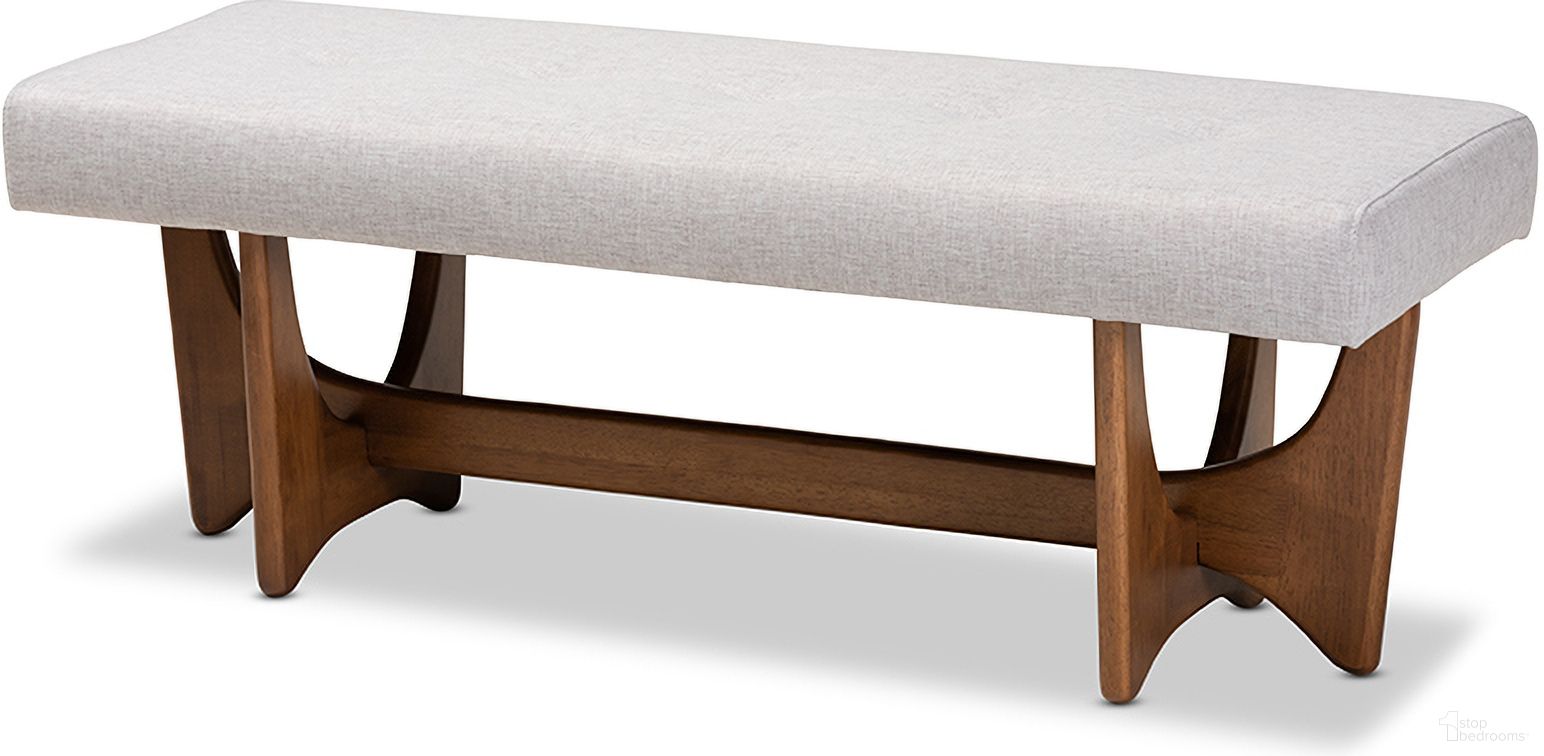 The appearance of Theo Mid-Century Modern Greyish Beige Fabric Upholstered Walnut Finished Bench designed by Baxton Studio in the modern / contemporary interior design. This beige piece of furniture was selected by 1StopBedrooms from Theo Collection to add a touch of cosiness and style into your home. Sku: BBT5368-Greyish Beige/Walnut-Bench. Material: MDF.