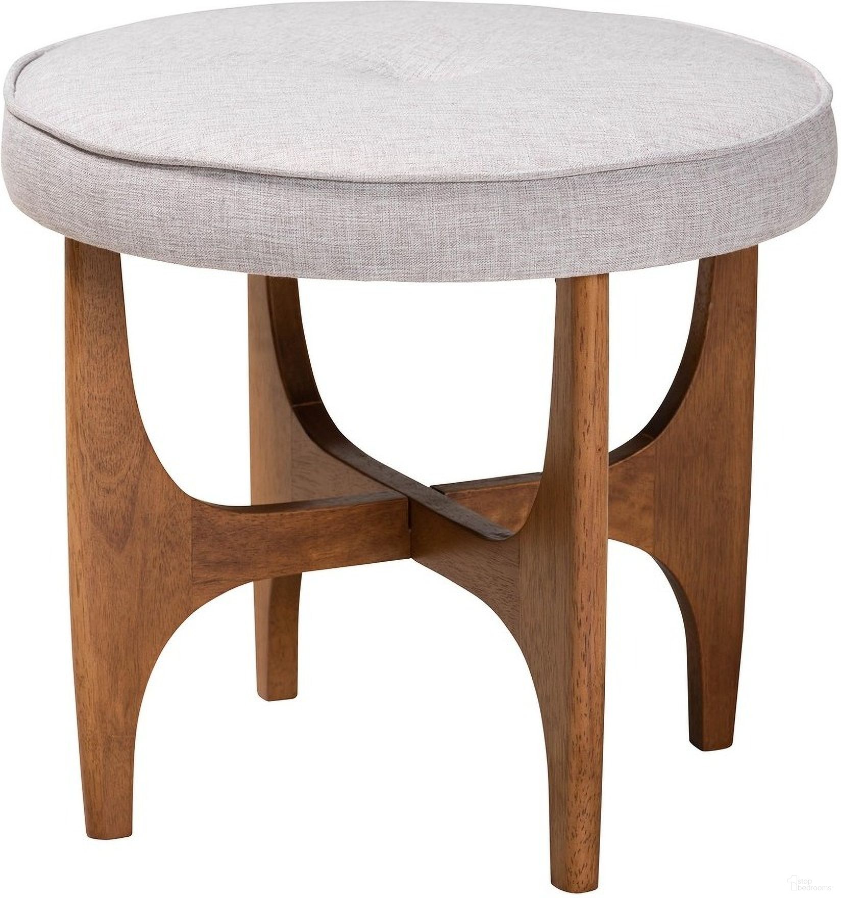 The appearance of Theo Wood Ottoman Footstool In Beige and Walnut Brown designed by Baxton Studio in the transitional interior design. This beige and brown piece of furniture was selected by 1StopBedrooms from Theo Collection to add a touch of cosiness and style into your home. Sku: BBT5456-Greyish Beige/Walnut-Stool. Material: MDF.