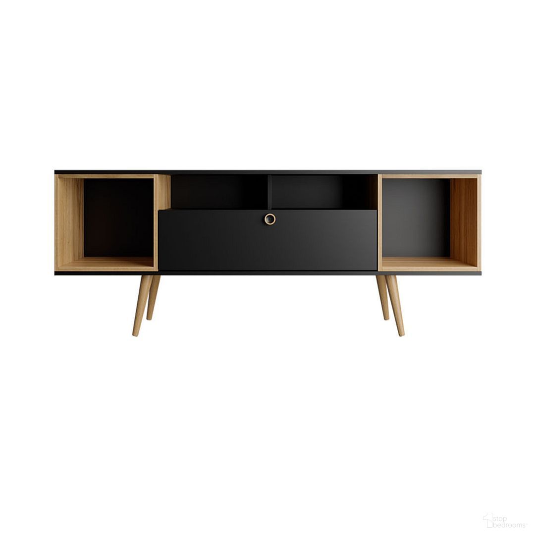 Theodore 62.99 TV Stand With 6 Shelves In Black And Cinnamon