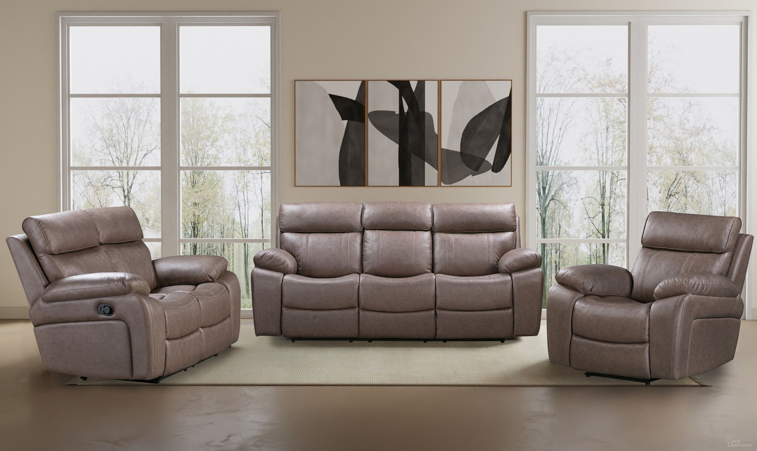 The appearance of Theon Living Room Set In Stokes Toffee designed by Parker House in the transitional interior design. This stokes toffee piece of furniture  was selected by 1StopBedrooms from Theon Collection to add a touch of cosiness and style into your home. Sku: MTHE#834-STOF;MTHE#822-STOF. Material: Polyester.