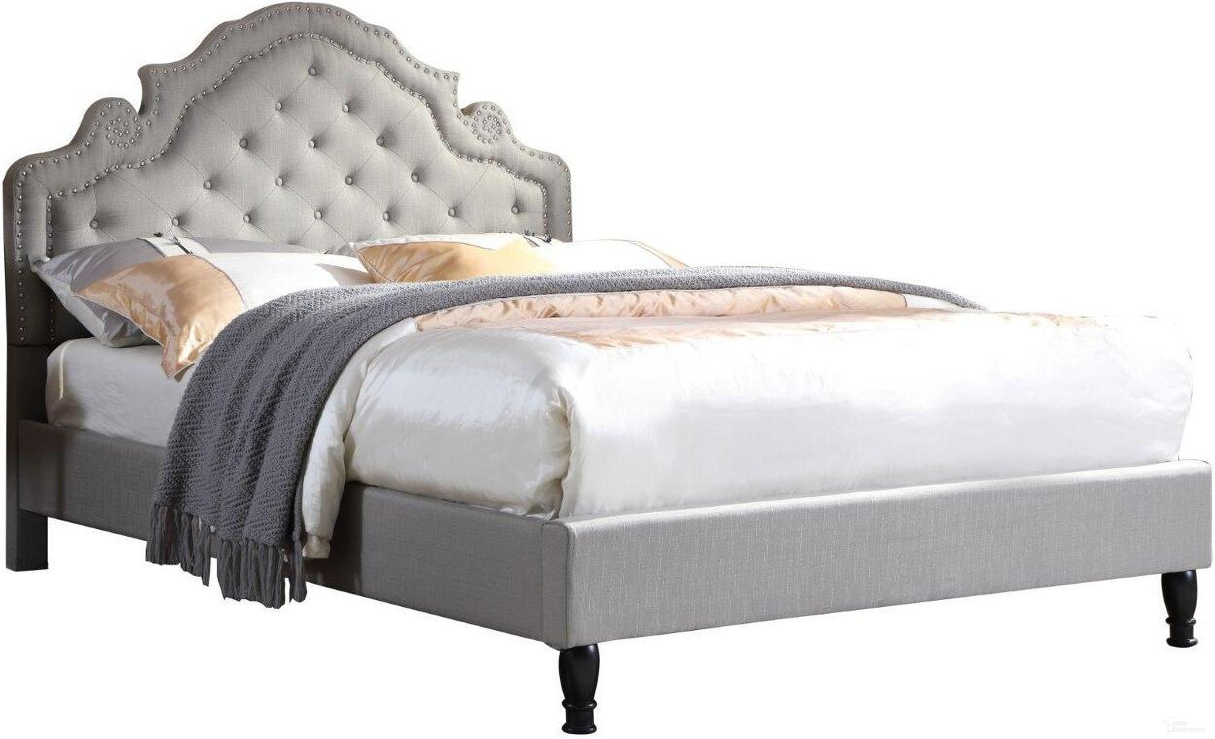 The appearance of Theresa Linen Fabric King Bed With Nailhead Trim In Gray designed by Best Master Furniture in the transitional interior design. This gray piece of furniture was selected by 1StopBedrooms from Theresa Collection to add a touch of cosiness and style into your home. Sku: YY133GEK-2;YY133GEK-1. Bed Type: Platform Bed. Material: Upholstered. Bed Size: King.