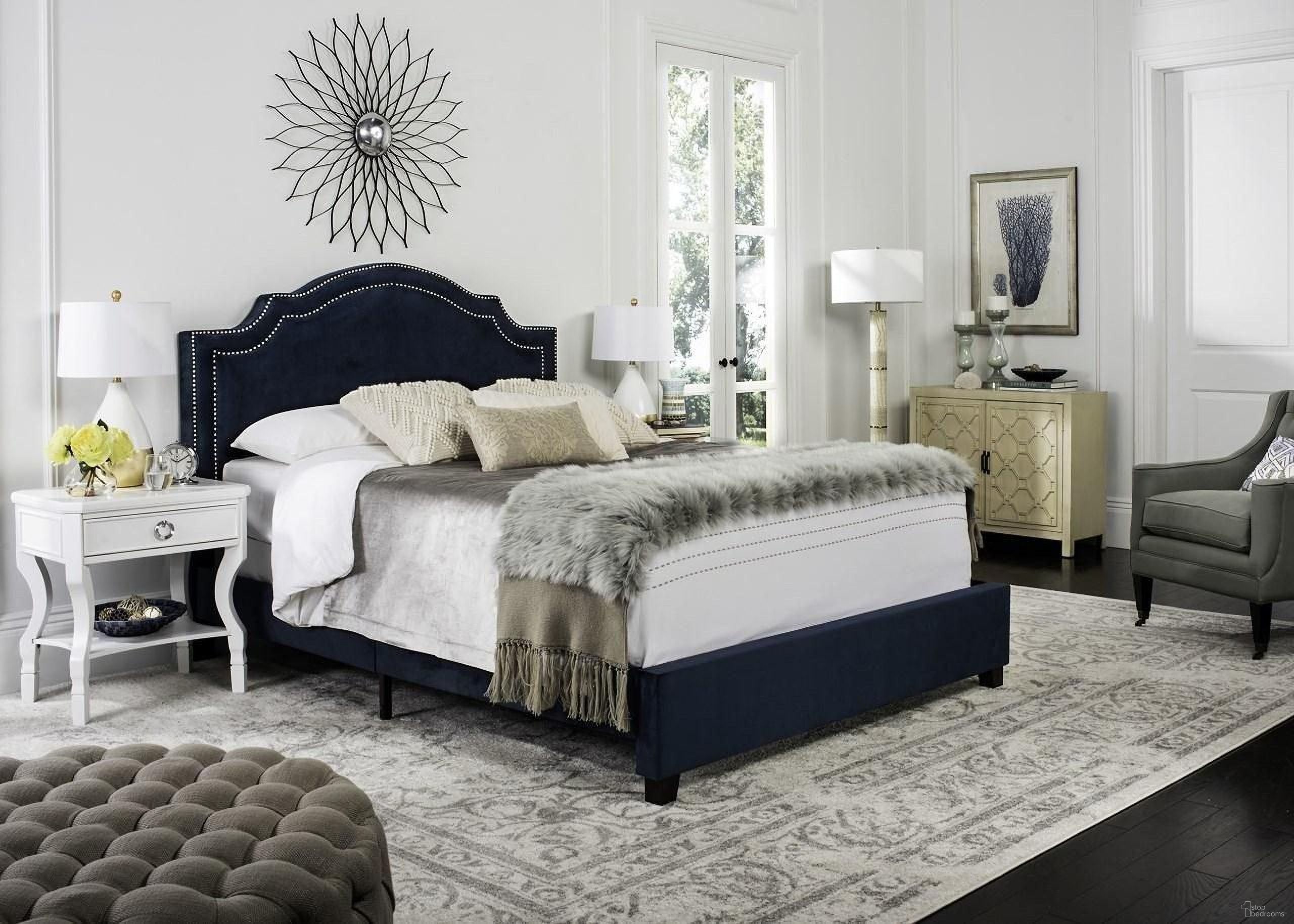 The appearance of Theron Navy Youth Upholstered Platform Bedroom Set designed by Safavieh in the transitional interior design. This navy piece of furniture was selected by 1StopBedrooms from Theron Collection to add a touch of cosiness and style into your home. Sku: FOX6211E-F;FOX6275A. Bed Type: Platform Bed. Material: Metal. Bed Size: Full.