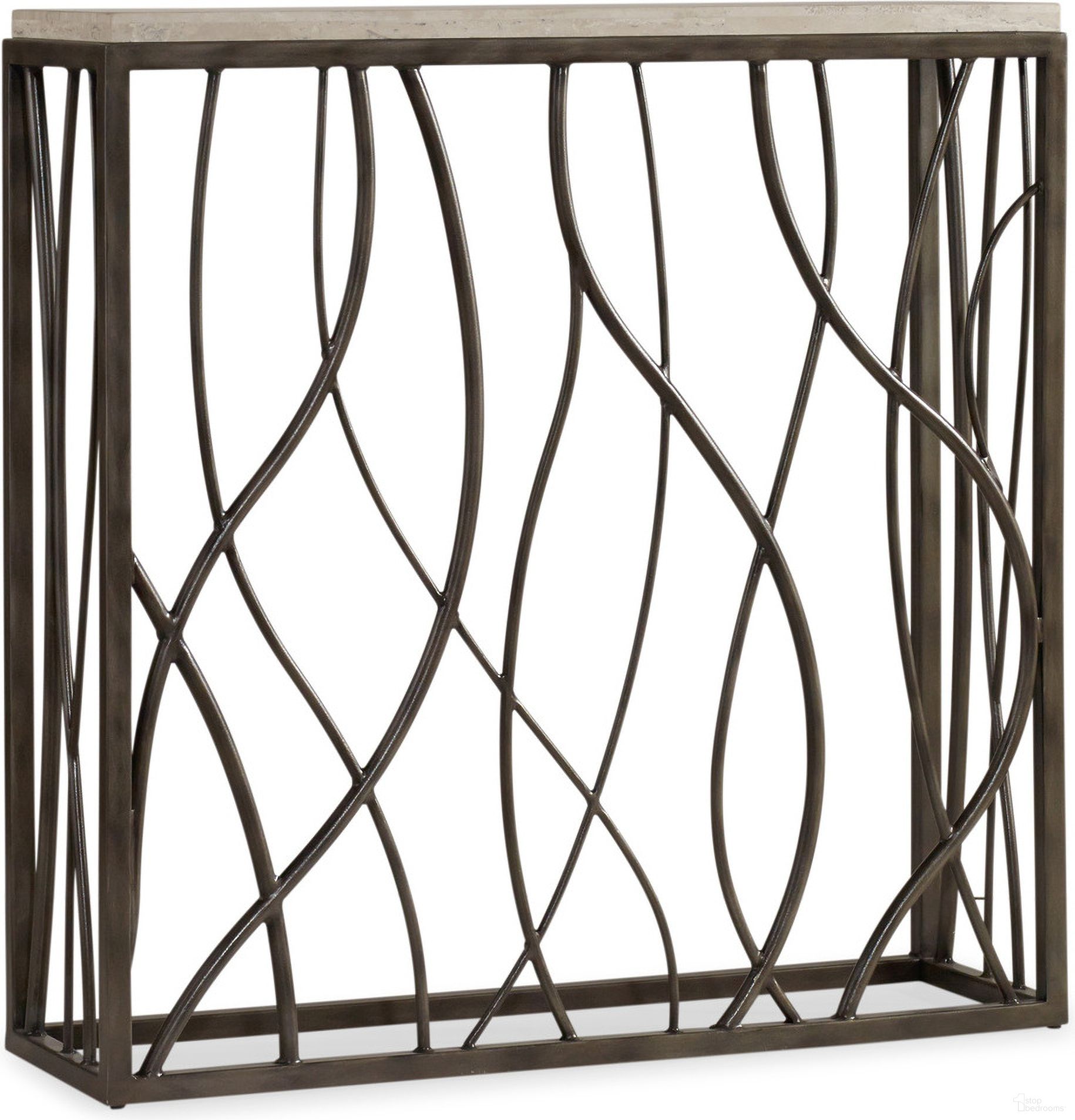 The appearance of Melange Thin Metal Console Table designed by Hooker in the transitional interior design. This gray piece of furniture was selected by 1StopBedrooms from Melange Collection to add a touch of cosiness and style into your home. Sku: 5373-85001. Material: Metal.