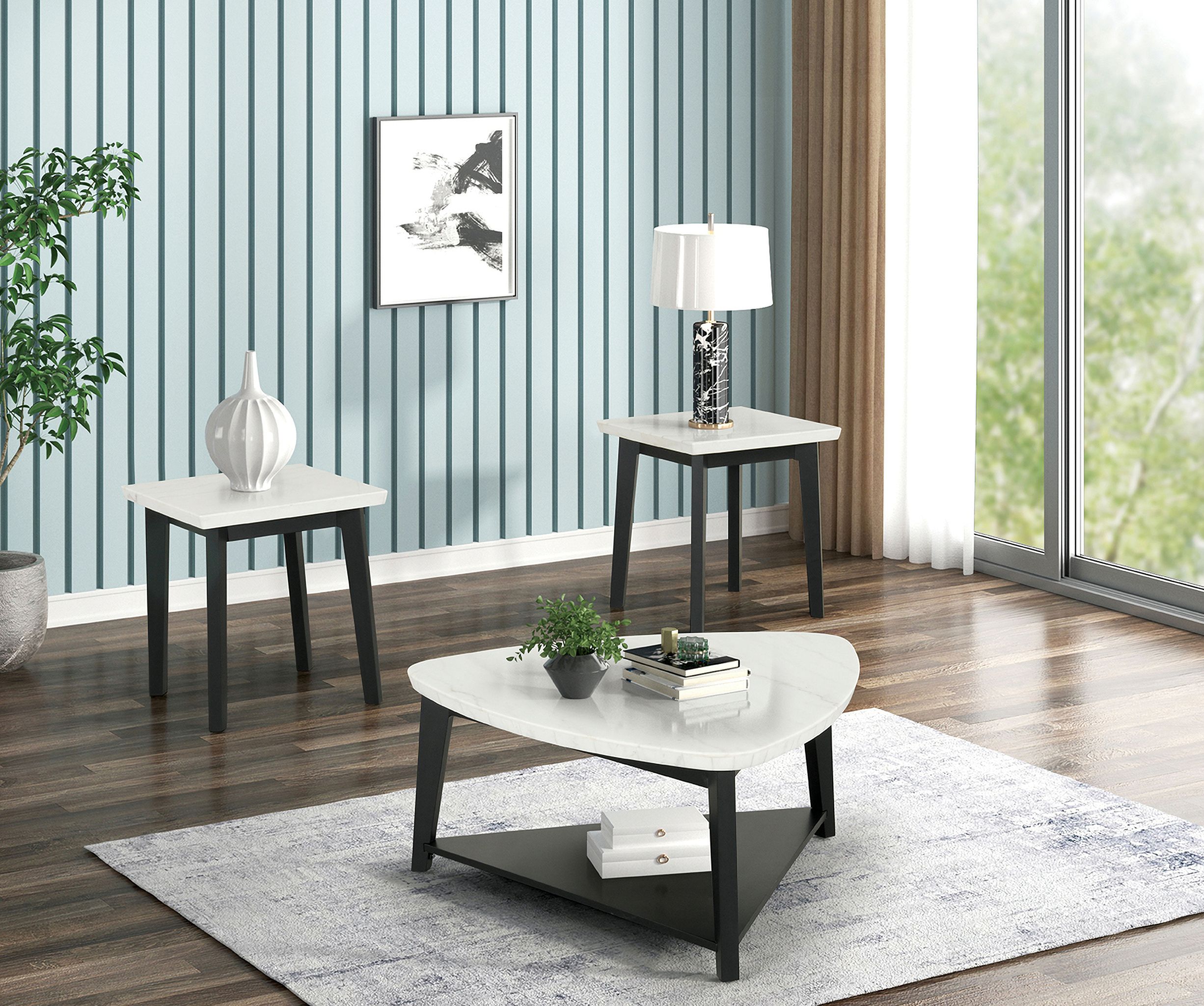 Thisted Triangle Marble Coffee Table In White and Black