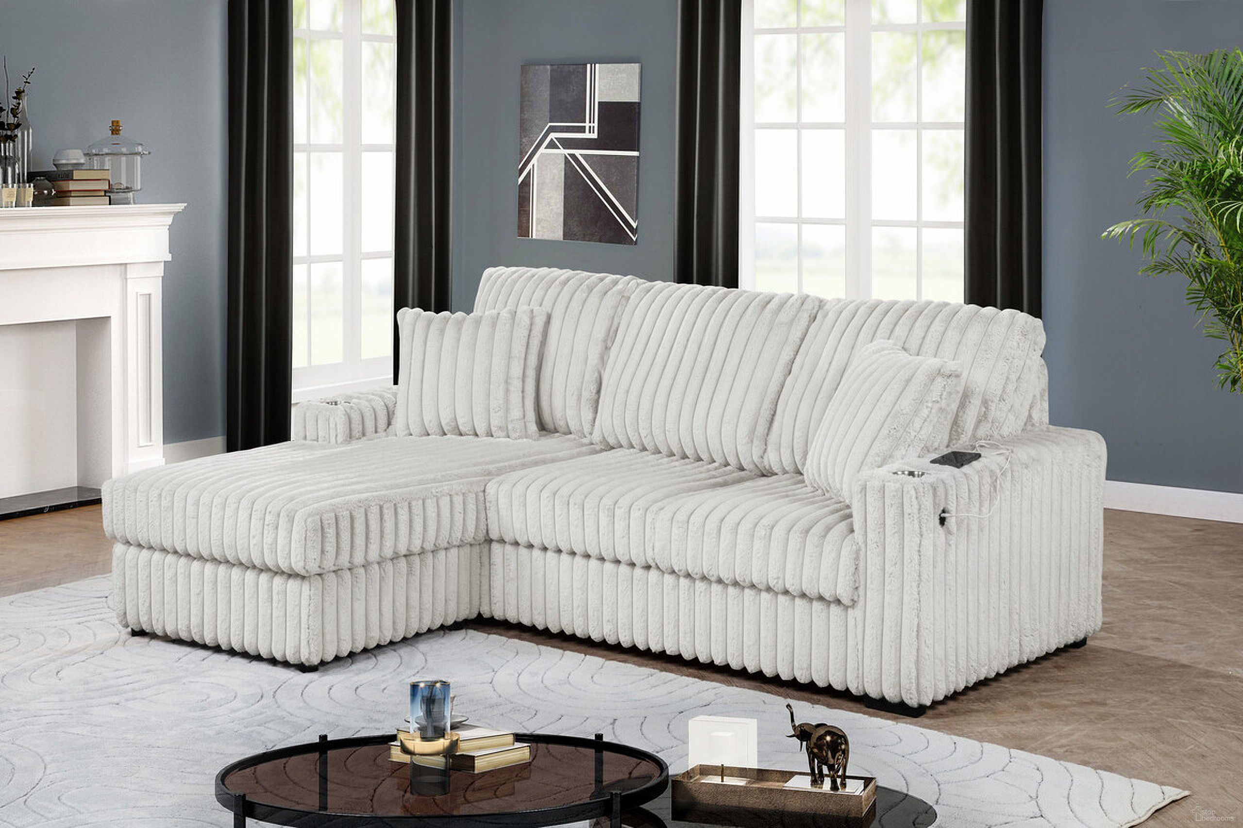 Thomas Corduroy Sectional with Reversible Ottoman In Beige