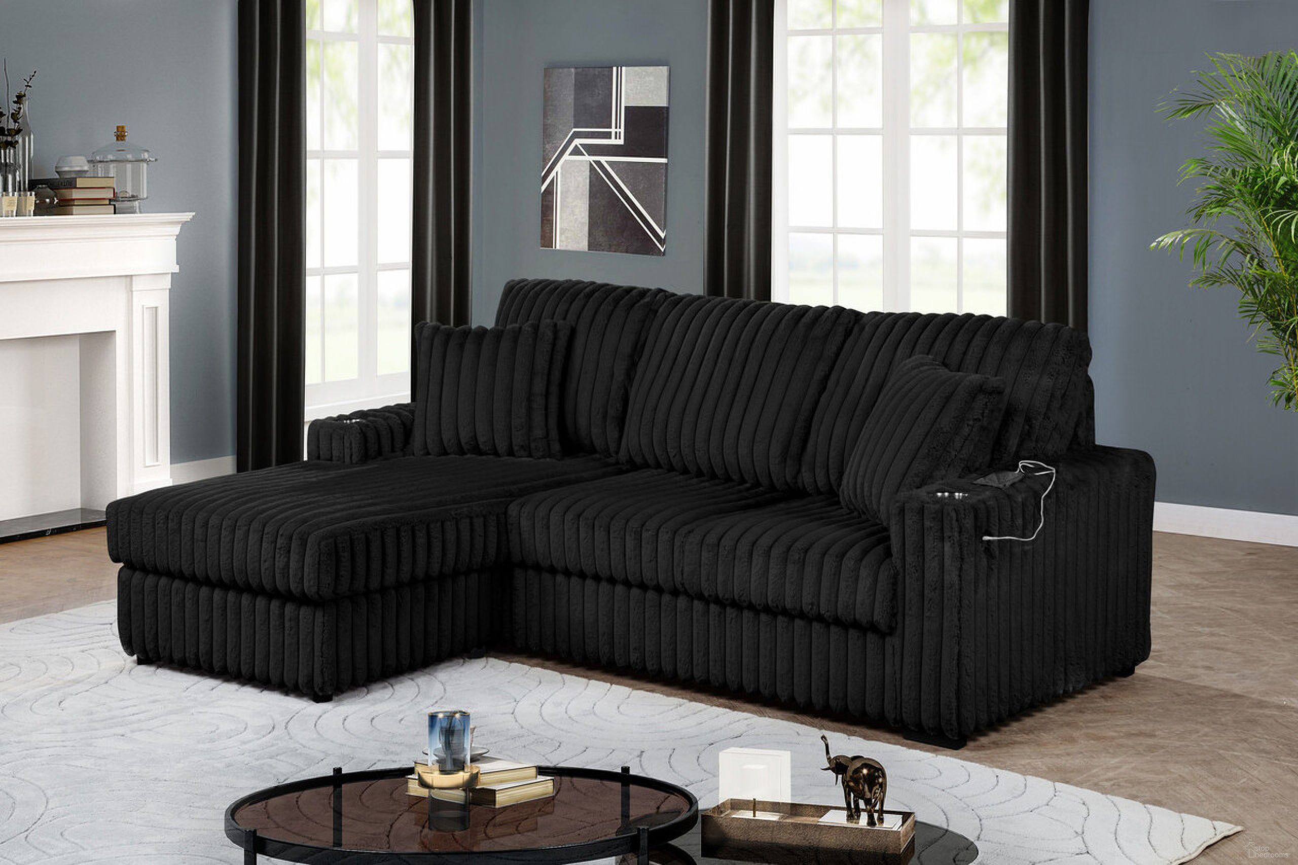 The appearance of Thomas Corduroy Sectional with Reversible Ottoman In Black designed by Best Quality Furniture in the transitional interior design. This black piece of furniture  was selected by 1StopBedrooms from Thomas Collection to add a touch of cosiness and style into your home. Sku: SE31. Material: Corduroy.