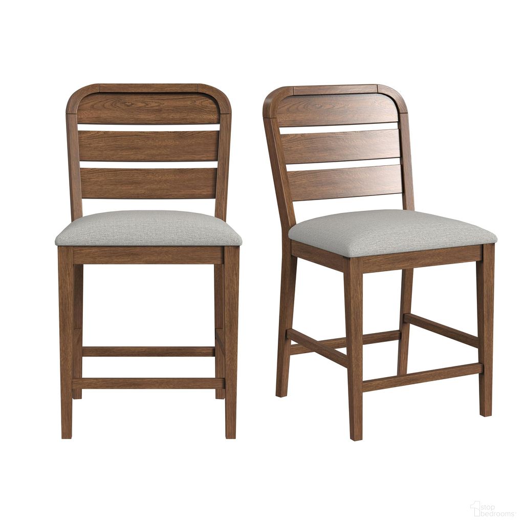 The appearance of Thorin Counter Chair with Fabric Set of 2 In Brown and Light Grey designed by Picket House in the transitional interior design. This light grey and brown piece of furniture  was selected by 1StopBedrooms from Thorin Collection to add a touch of cosiness and style into your home. Sku: D-18900-5-CSC. Material: Wood.