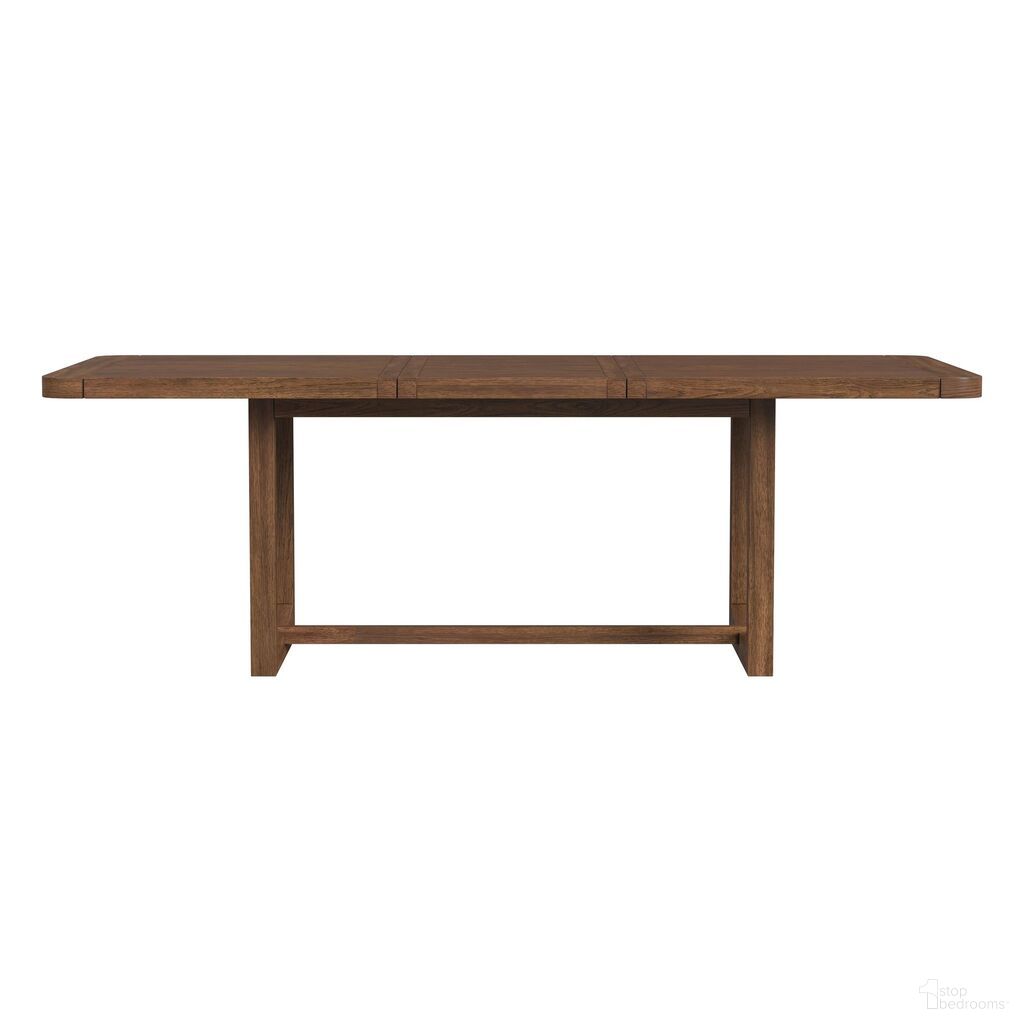 The appearance of Thorin Dining Table with 18 Inch Leaf In Brown designed by Picket House in the transitional interior design. This brown piece of furniture was selected by 1StopBedrooms from Thorin Collection to add a touch of cosiness and style into your home. Sku: D-18900-5-DTT;D-18900-5-DTB. Table Base Style: Trestle. Table Top Shape: Rectangular. Size: 42" x 72". Material: Walnut.