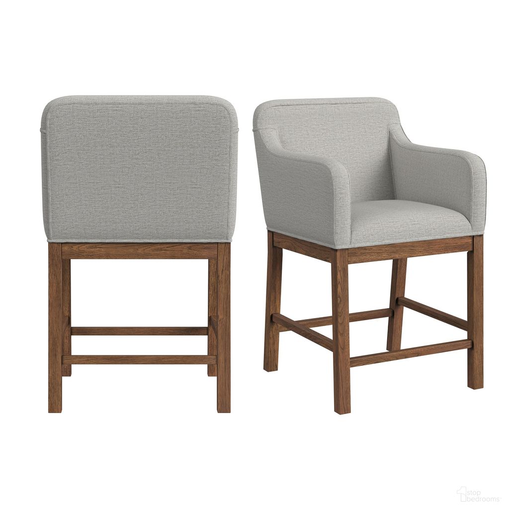 The appearance of Thorin Upholstered Counter Chair with Fabric Set of 2 In Brown and Light Grey designed by Picket House in the transitional interior design. This light grey and brown piece of furniture was selected by 1StopBedrooms from Thorin Collection to add a touch of cosiness and style into your home. Sku: D-18900-5-CAC. Material: Wood.